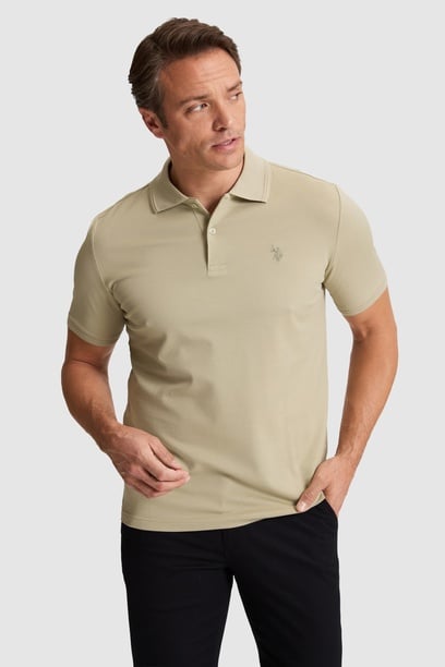 Erkek Açık Haki Regular Fit Polo Yaka Basic Tişört