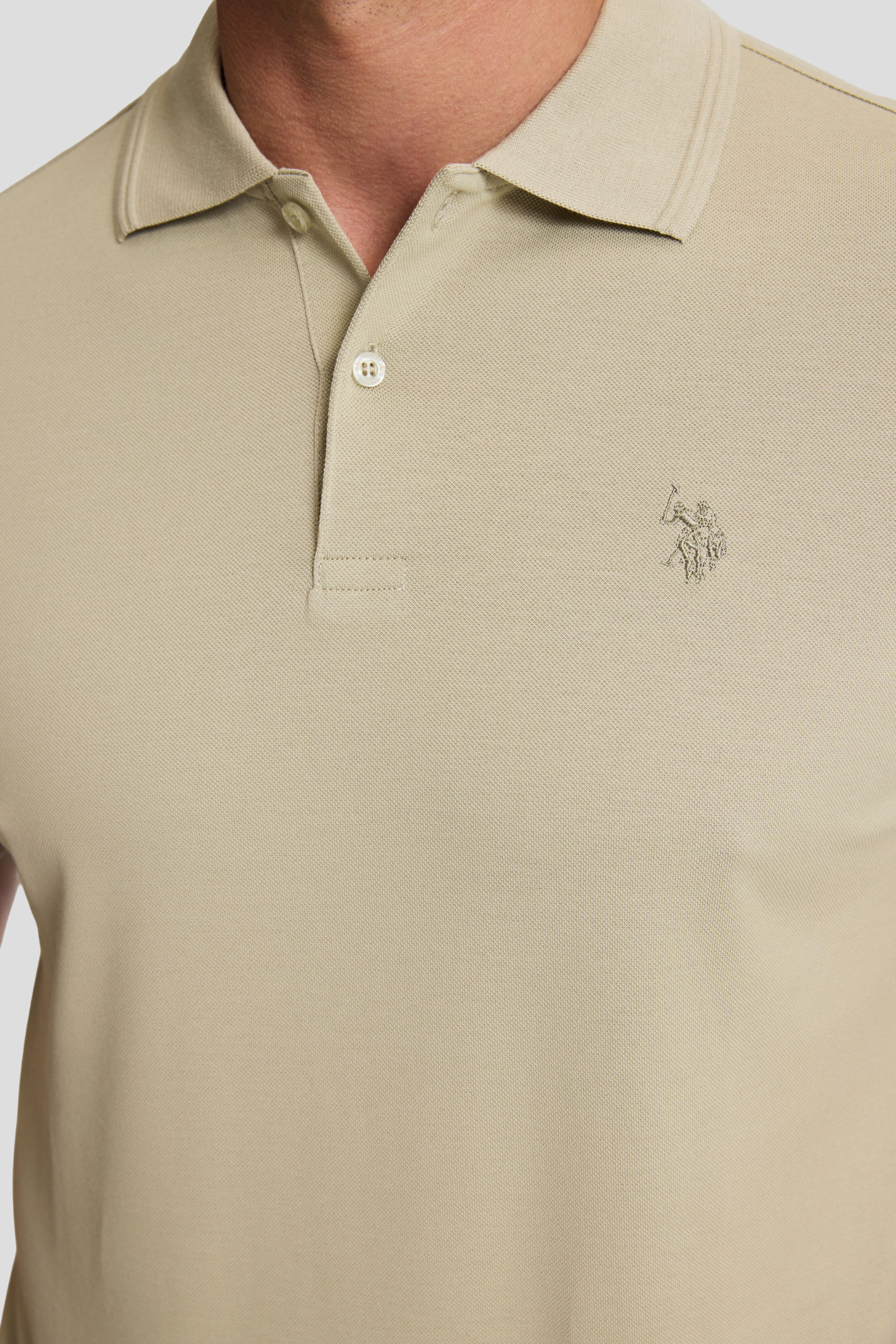 Erkek Açık Haki Regular Fit Polo Yaka Basic Tişört
