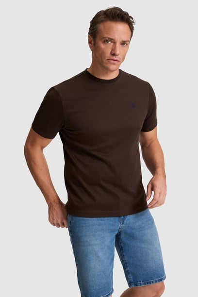 Erkek Koyu Kahverengi Regular Fit Bisiklet Yaka Basic Tişört