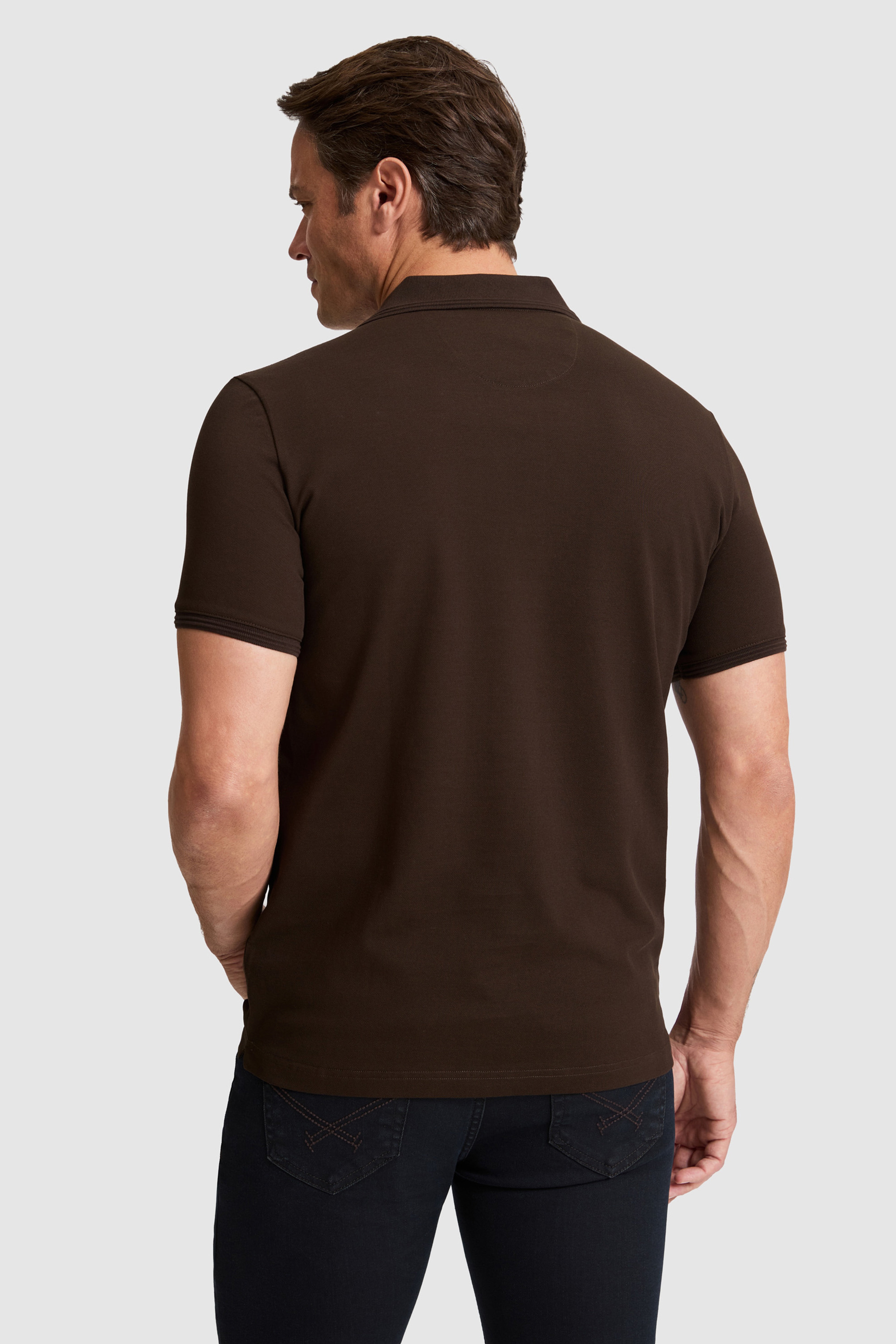 Erkek Koyu Kahverengi Regular Fit Polo Yaka Basic Tişört - Image 5