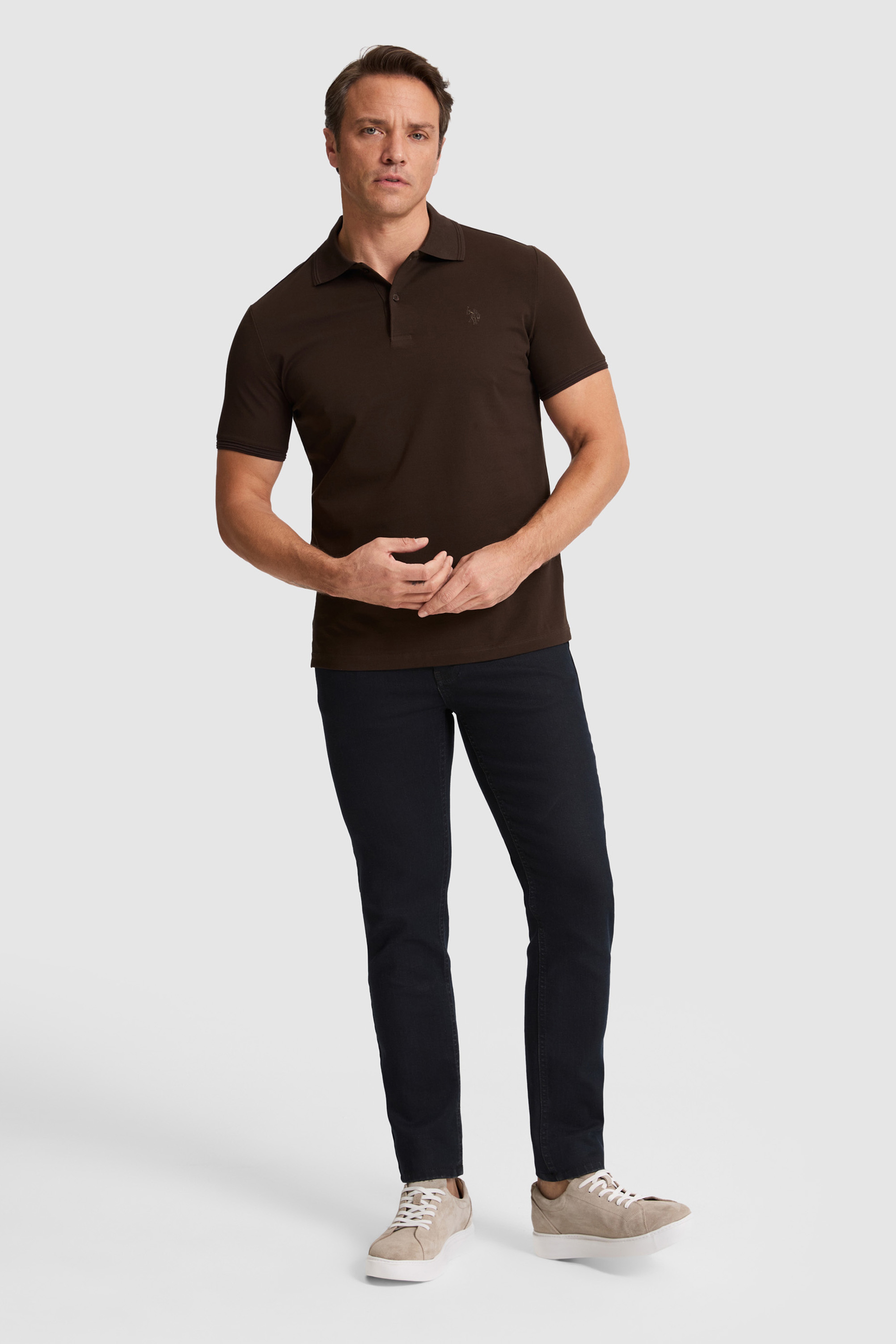 Erkek Koyu Kahverengi Regular Fit Polo Yaka Basic Tişört - Image 4