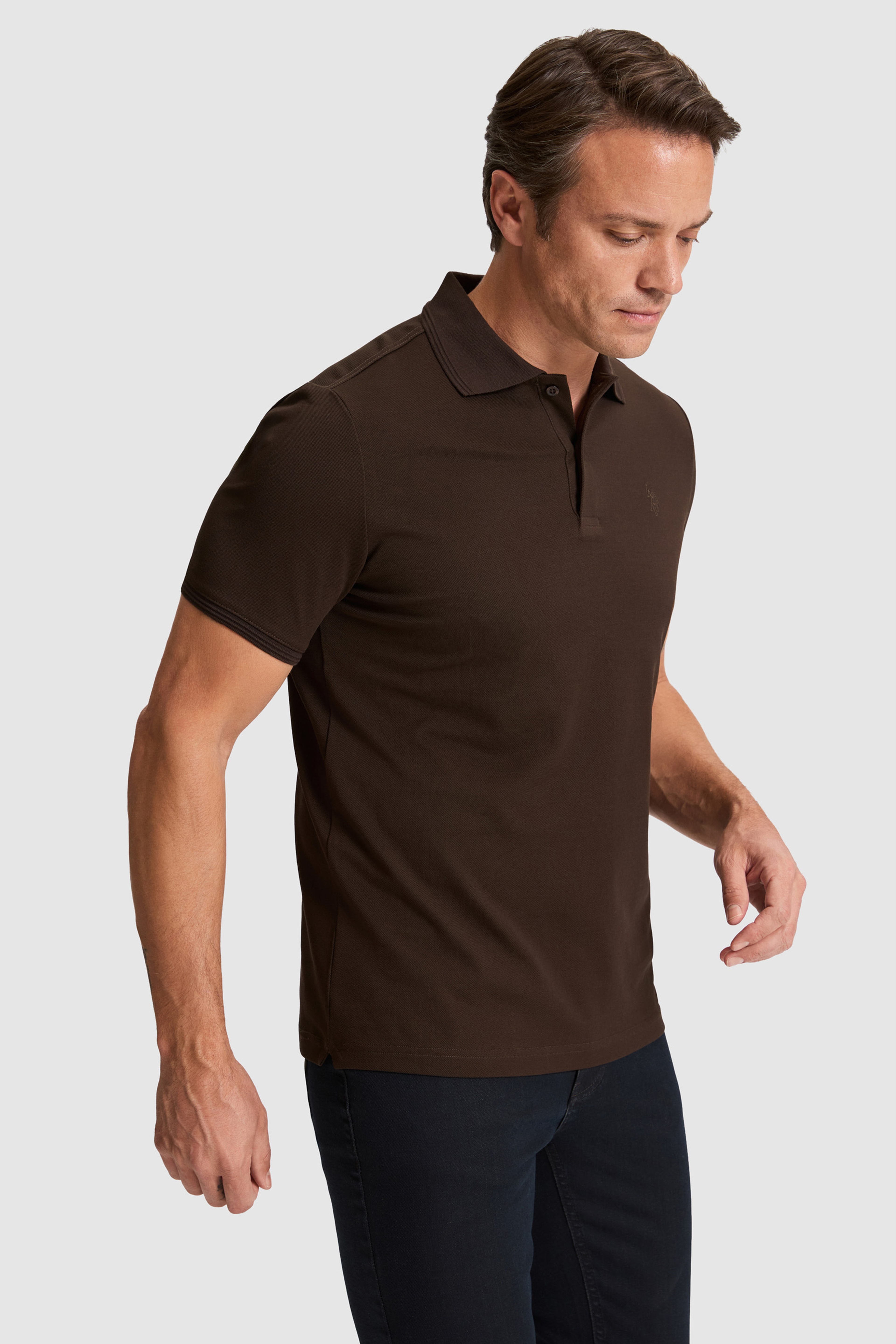 Erkek Koyu Kahverengi Regular Fit Polo Yaka Basic Tişört