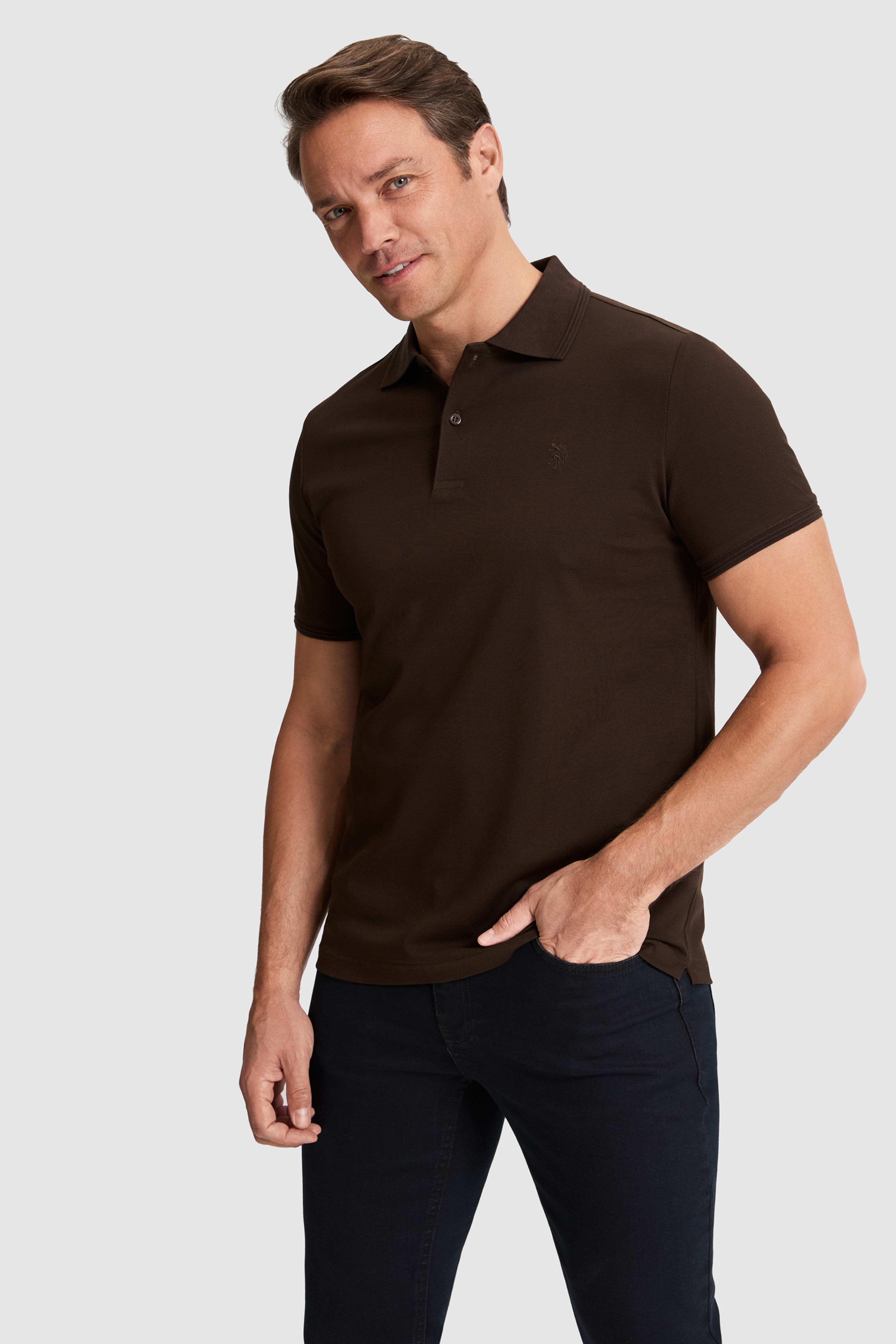 Erkek Koyu Kahverengi Regular Fit Polo Yaka Basic Tişört - Image 1