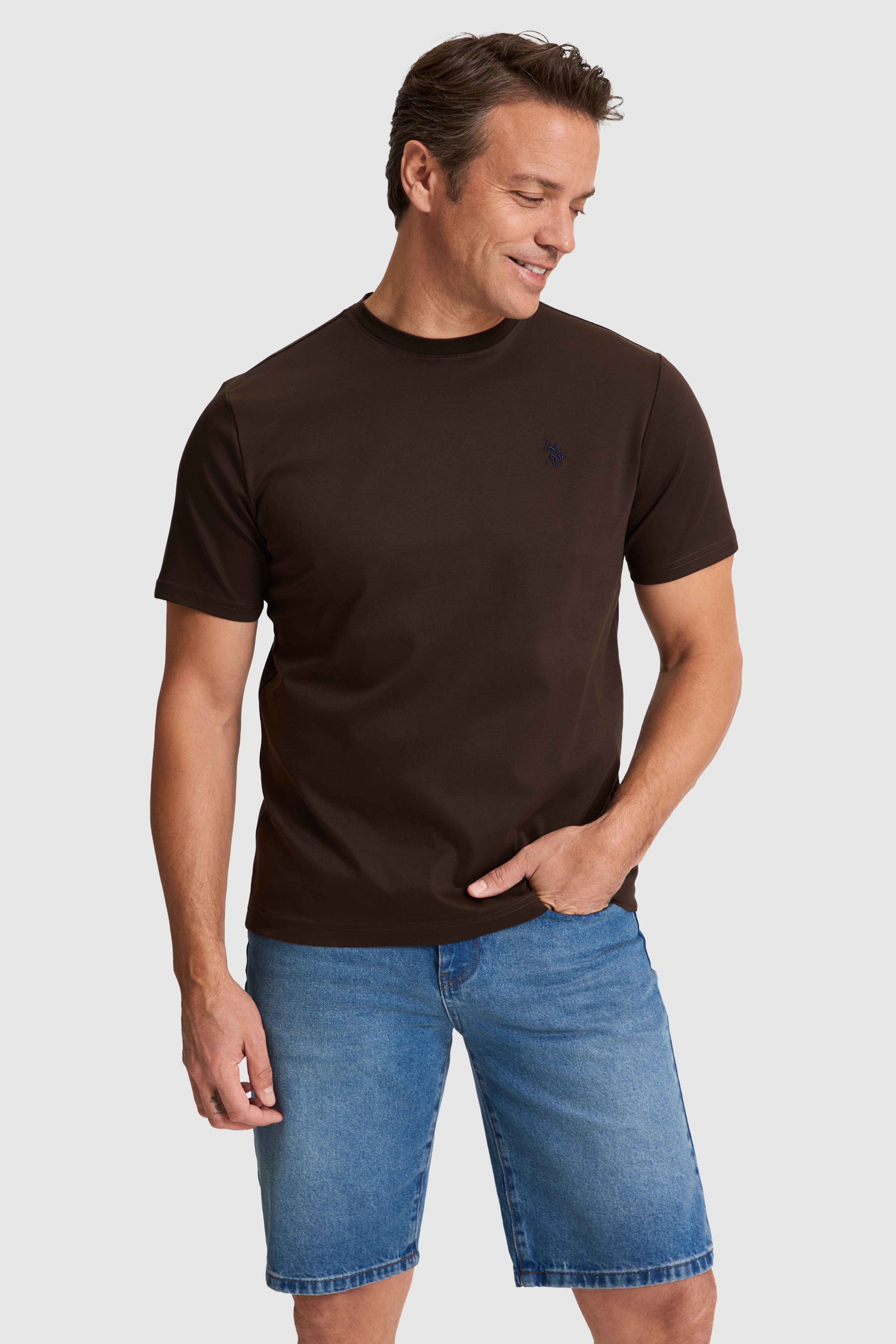 Erkek Koyu Kahverengi Regular Fit Bisiklet Yaka Basic Tişört - Image 1