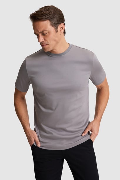 Erkek Gri Regular Fit Bisiklet Yaka Basic Tişört