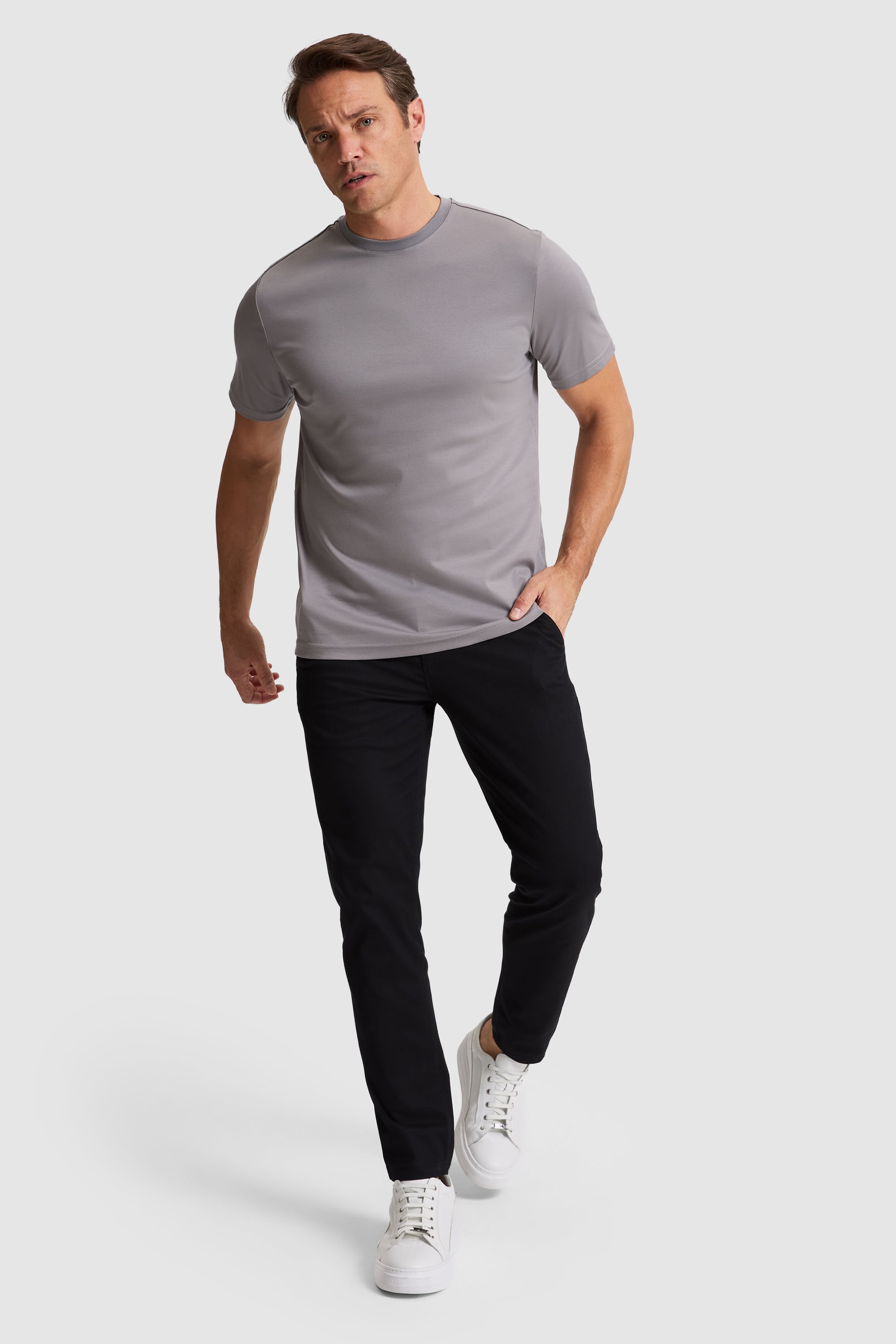 Erkek Gri Regular Fit Bisiklet Yaka Basic Tişört - Image 4