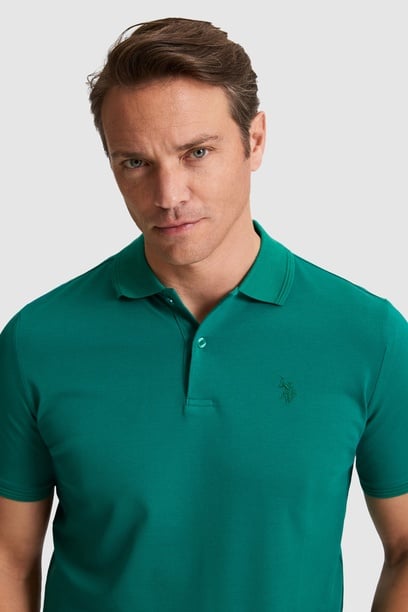 Erkek Koyu Yeşil Regular Fit Polo Yaka Basic Tişört