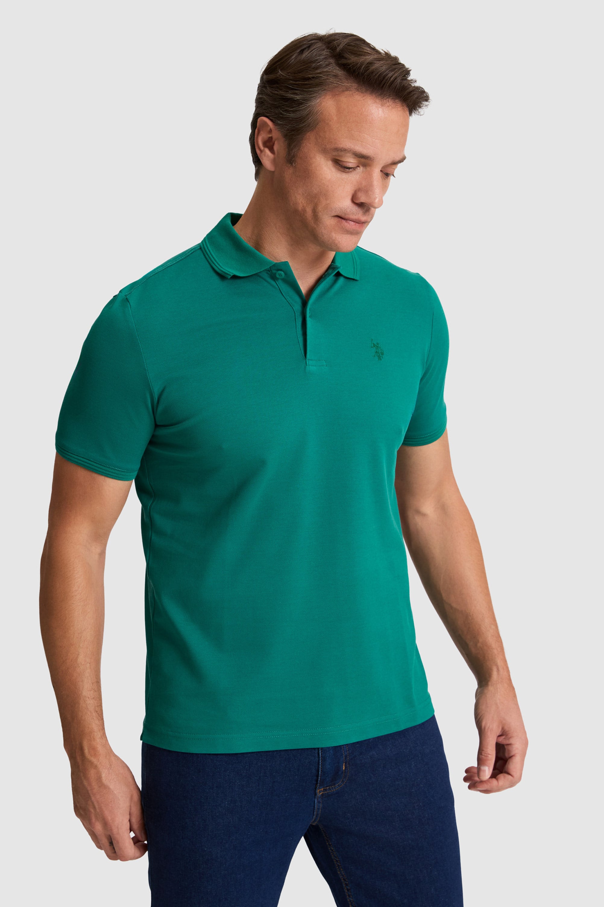 Erkek Koyu Yeşil Regular Fit Polo Yaka Basic Tişört - Image 1
