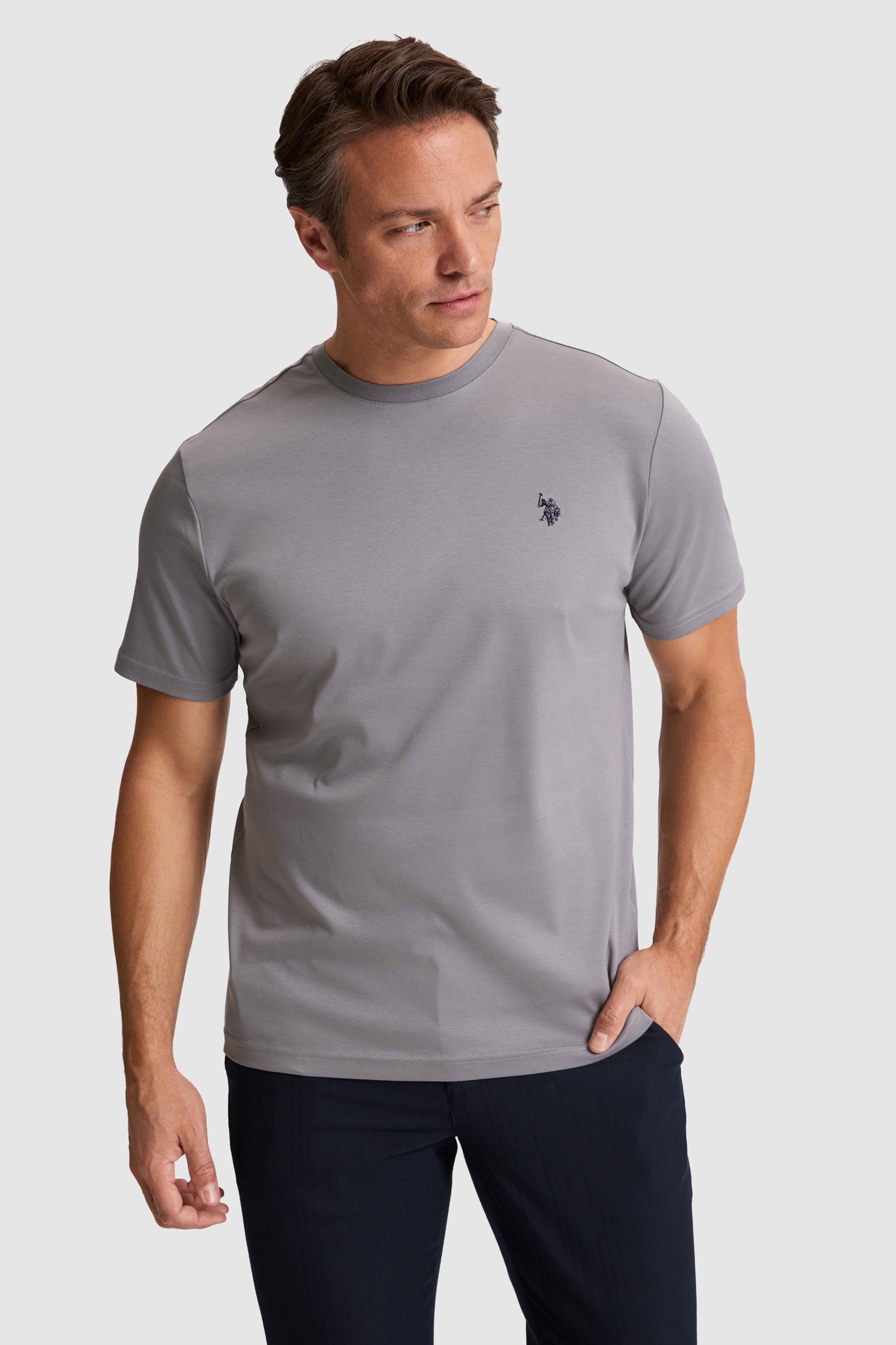 Erkek Gri Regular Fit Bisiklet Yaka Basic Tişört