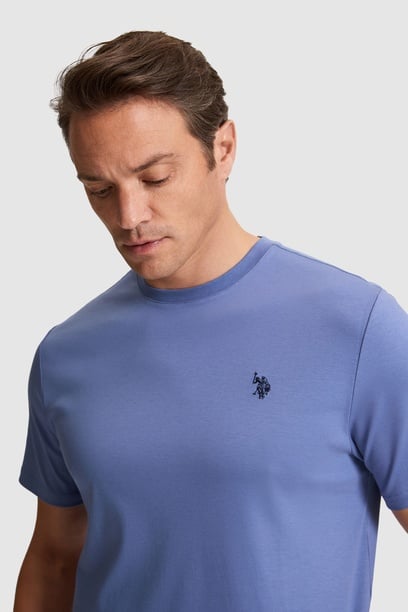 Erkek İndigo Regular Fit Bisiklet Yaka Basic Tişört
