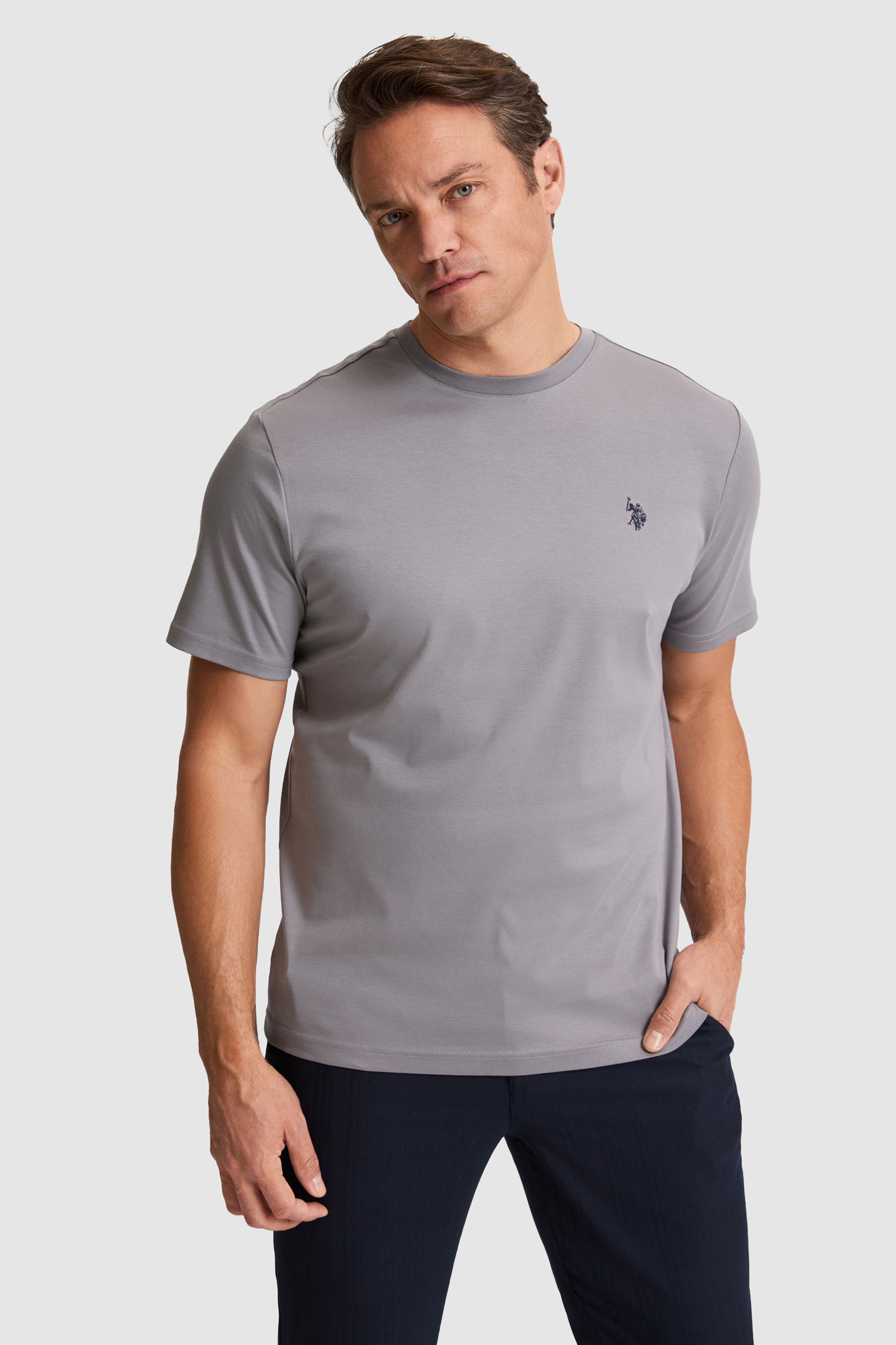 Erkek Gri Regular Fit Bisiklet Yaka Basic Tişört - Image 3