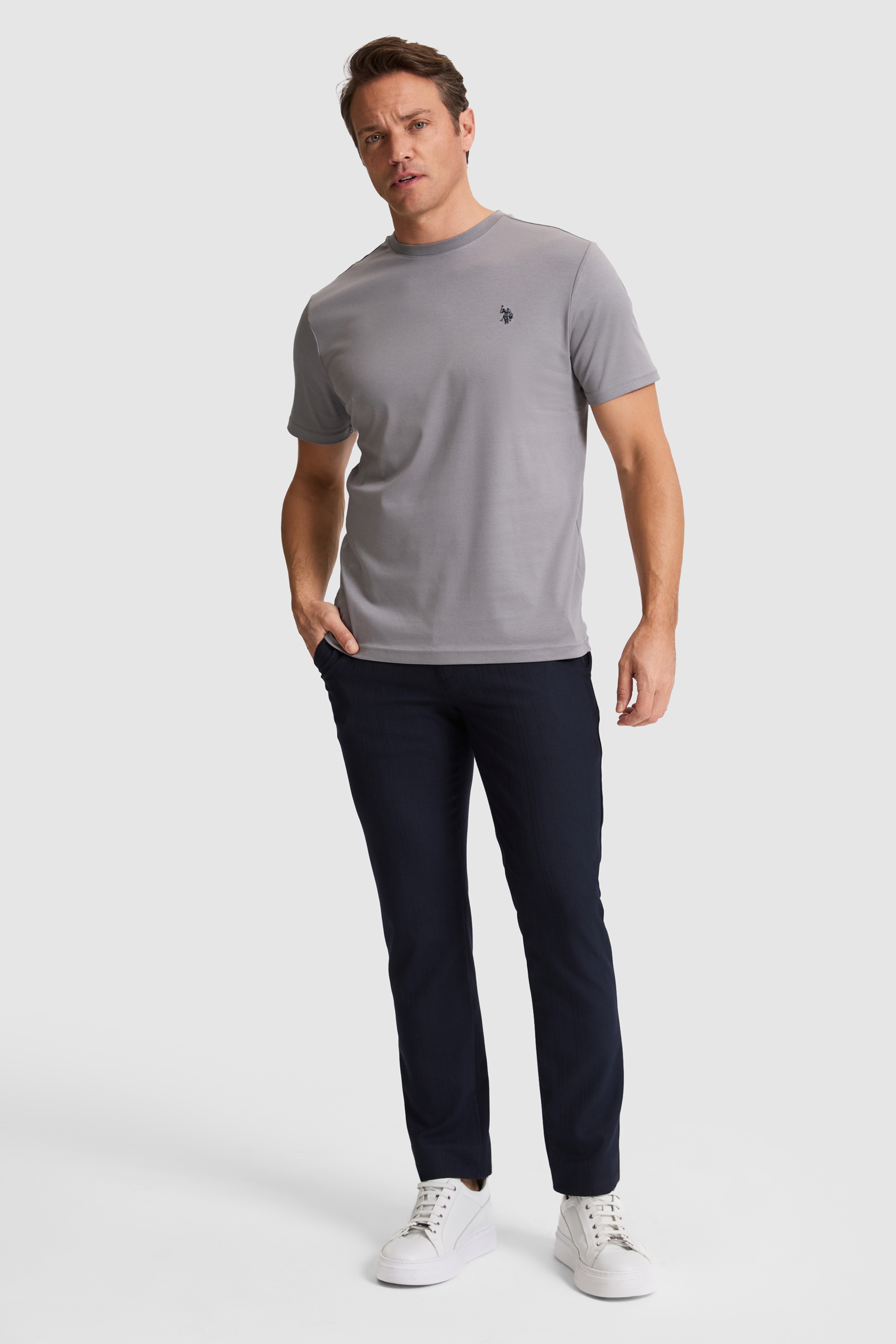 Erkek Gri Regular Fit Bisiklet Yaka Basic Tişört