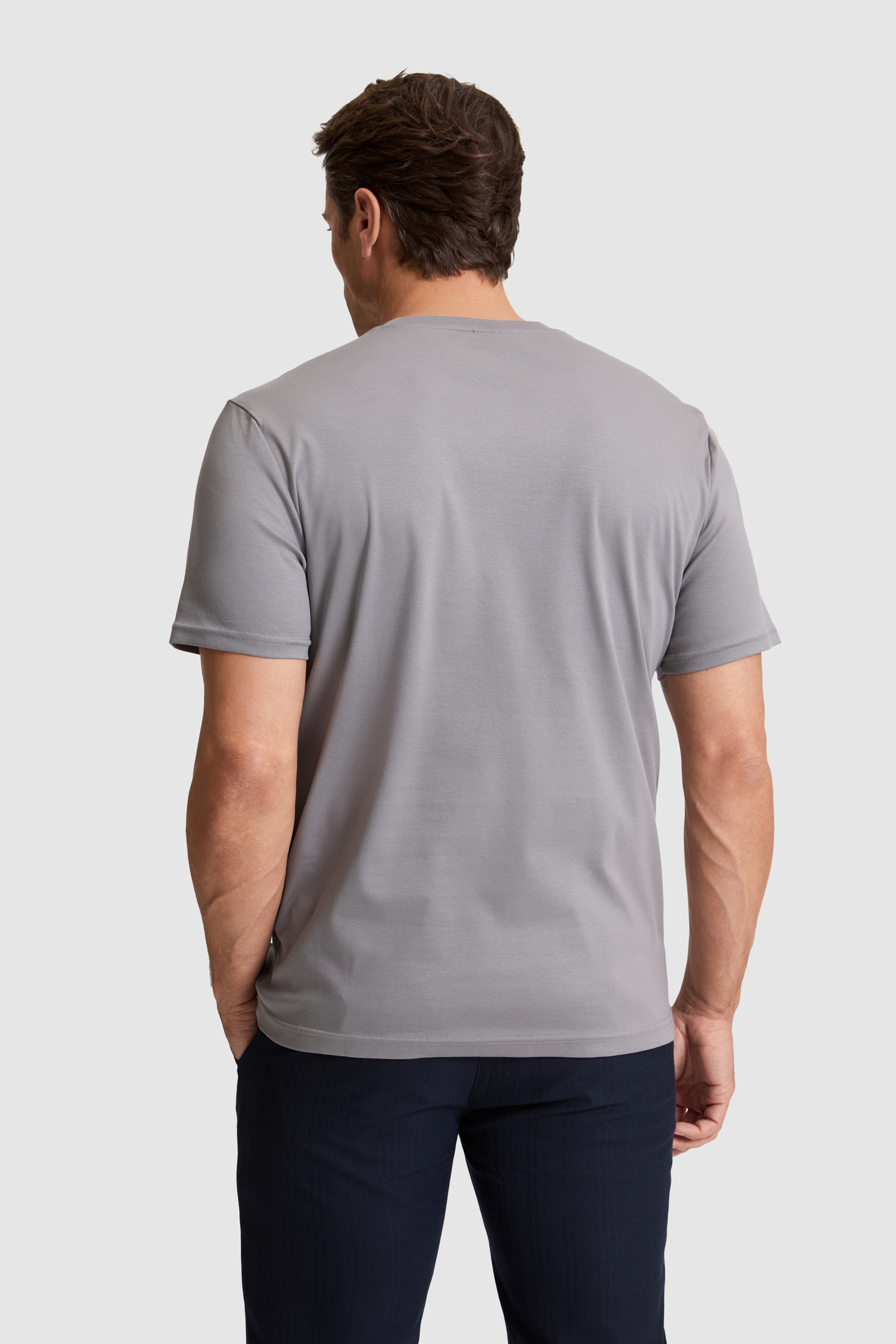 Erkek Gri Regular Fit Bisiklet Yaka Basic Tişört - Image 5