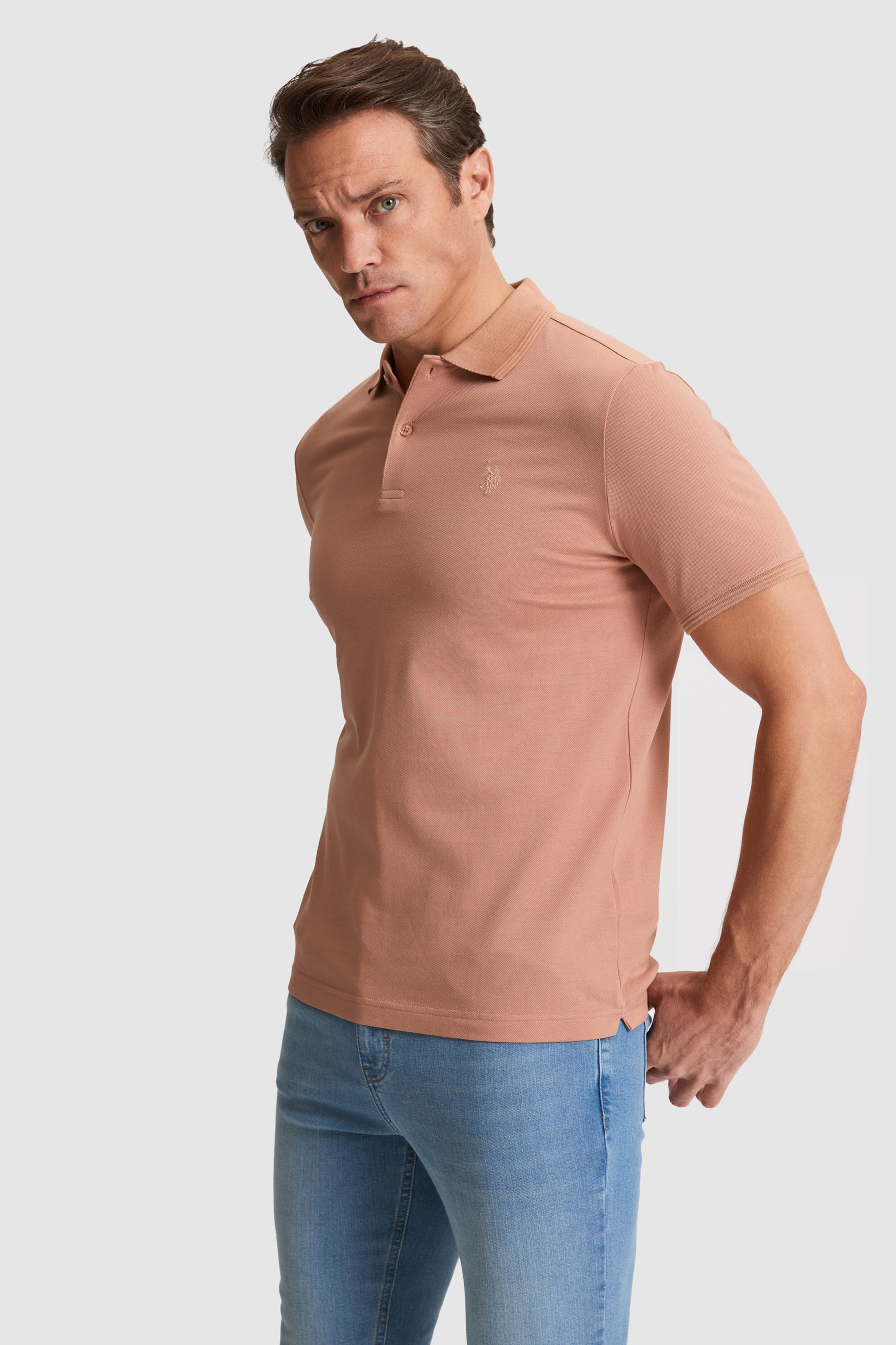 Erkek Pudra Regular Fit Polo Yaka Basic Tişört - Image 3