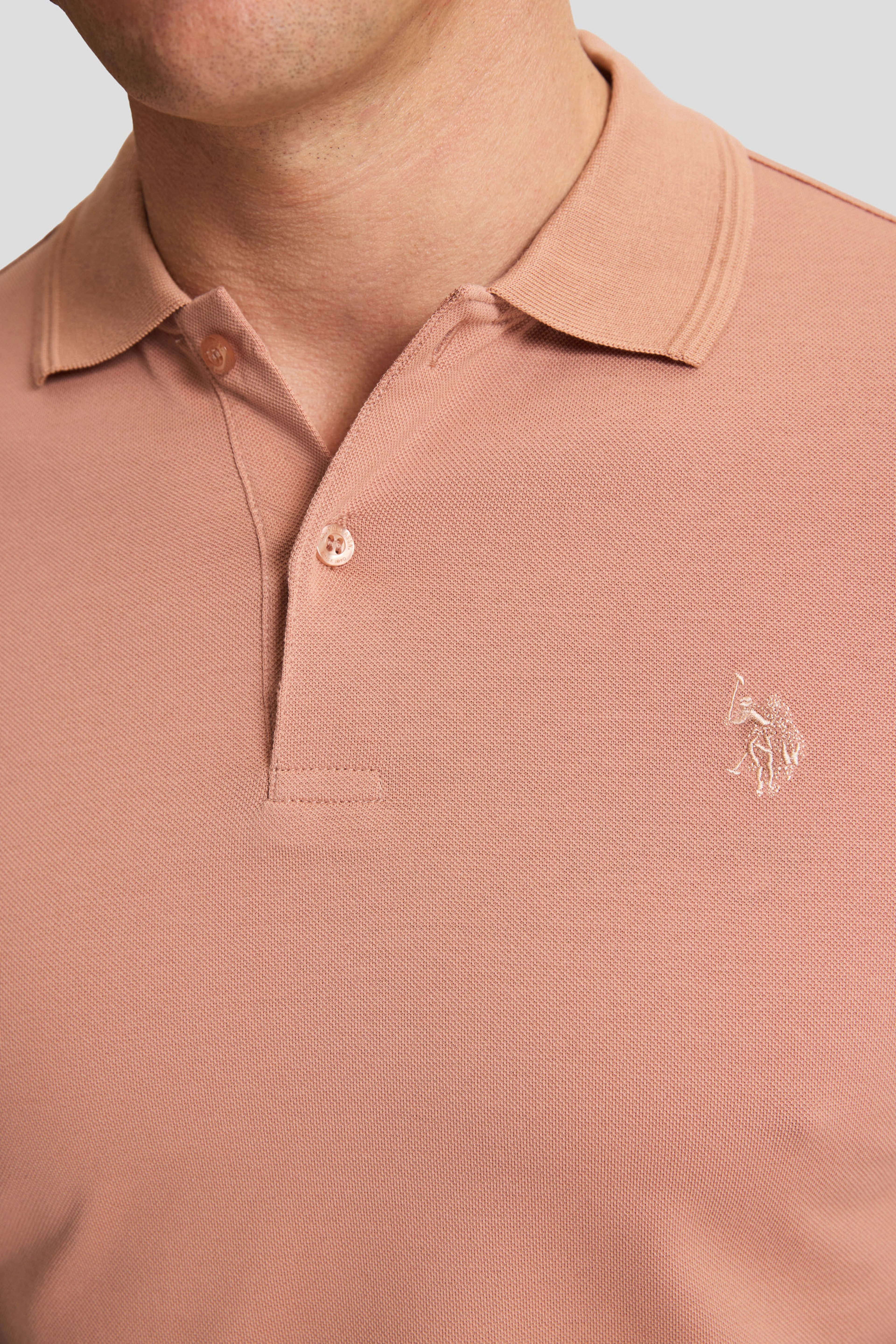 Erkek Pudra Regular Fit Polo Yaka Basic Tişört