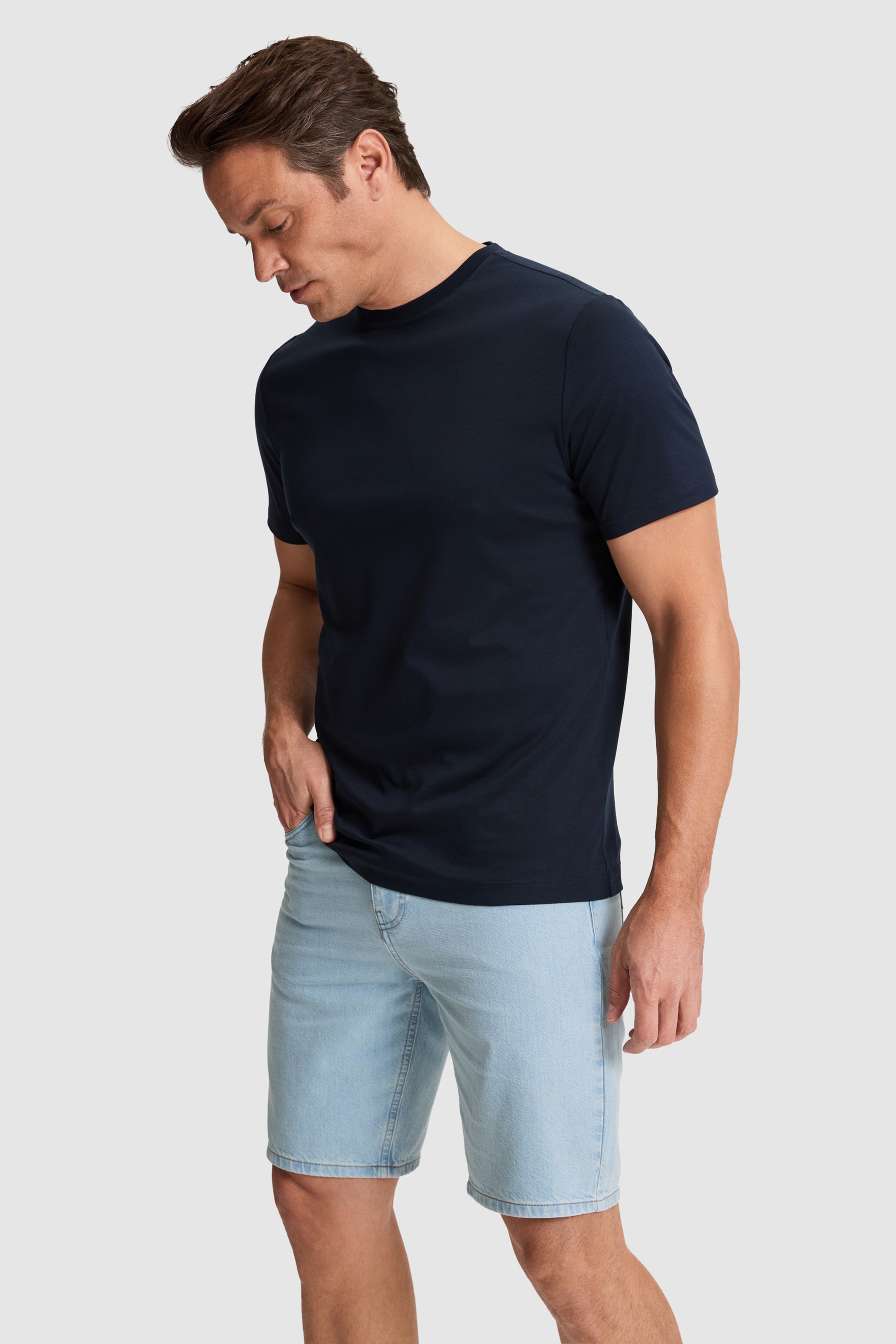 Erkek Koyu Lacivert Regular Fit Bisiklet Yaka Basic Tişört - Image 3