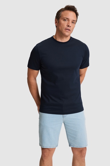 Erkek Koyu Lacivert Regular Fit Bisiklet Yaka Basic Tişört
