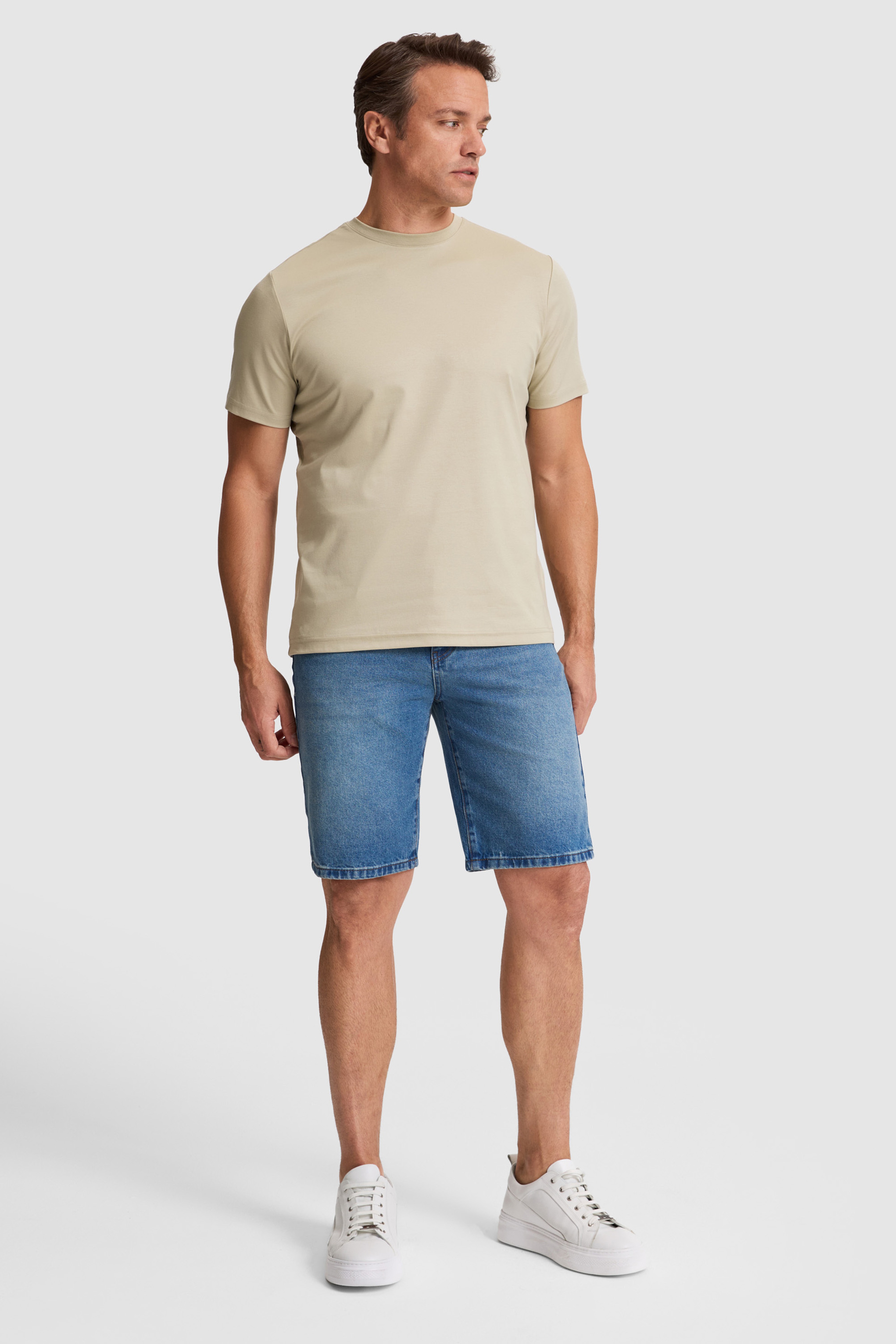 Erkek Açık Haki Regular Fit Bisiklet Yaka Basic Tişört - Image 4