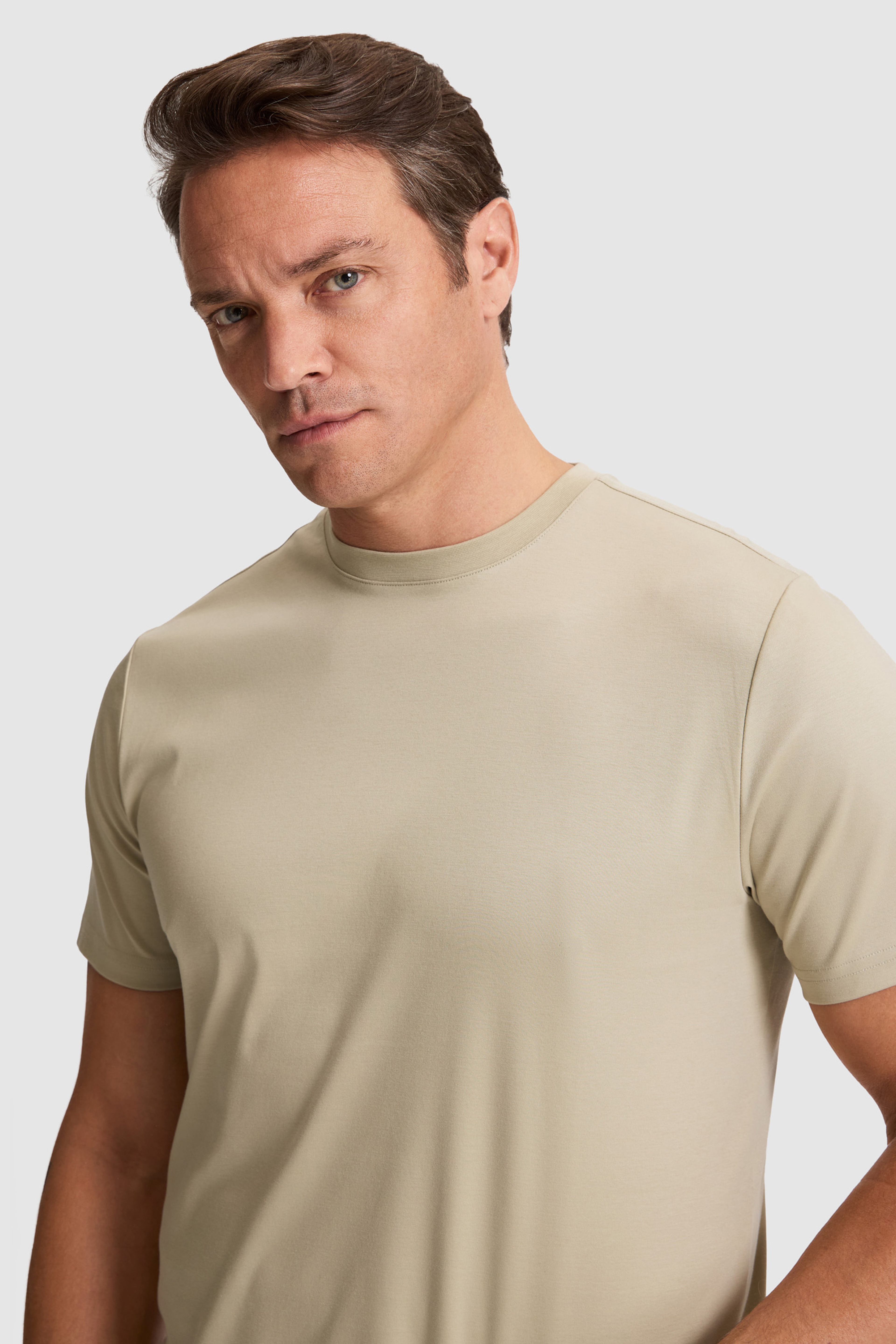 Erkek Açık Haki Regular Fit Bisiklet Yaka Basic Tişört - Image 2