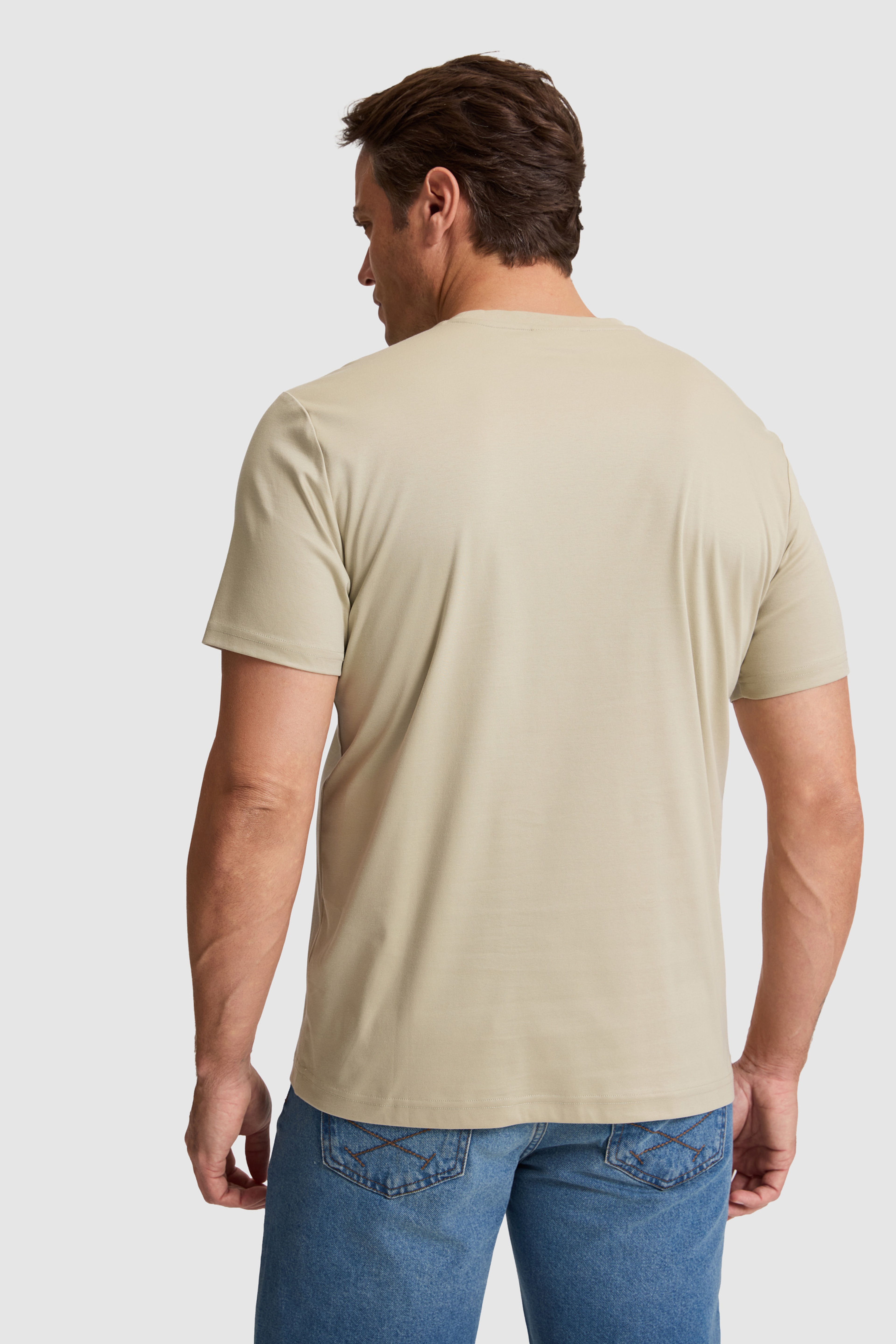 Erkek Açık Haki Regular Fit Bisiklet Yaka Basic Tişört - Image 5