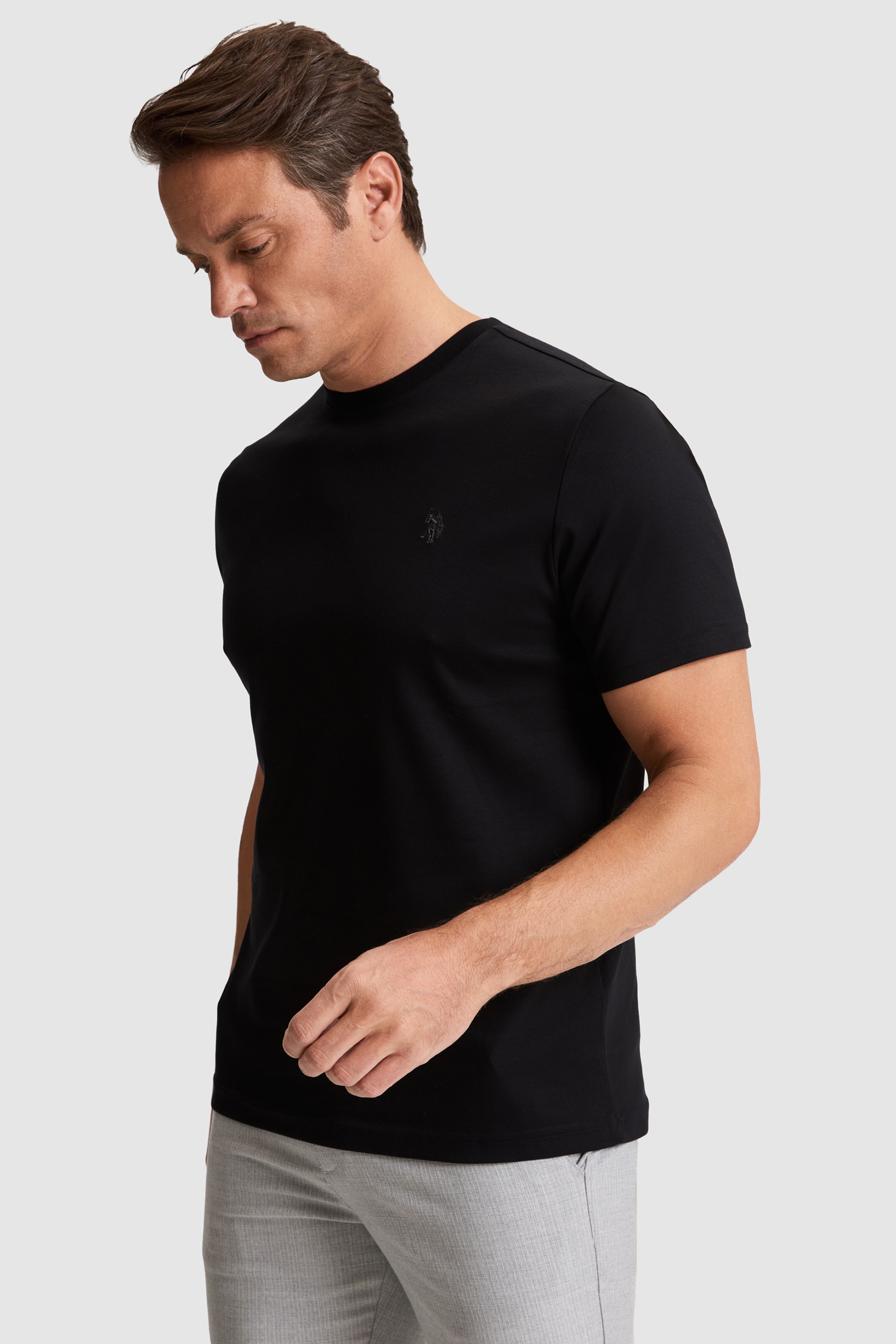 Erkek Siyah Regular Fit Bisiklet Yaka Basic Tişört