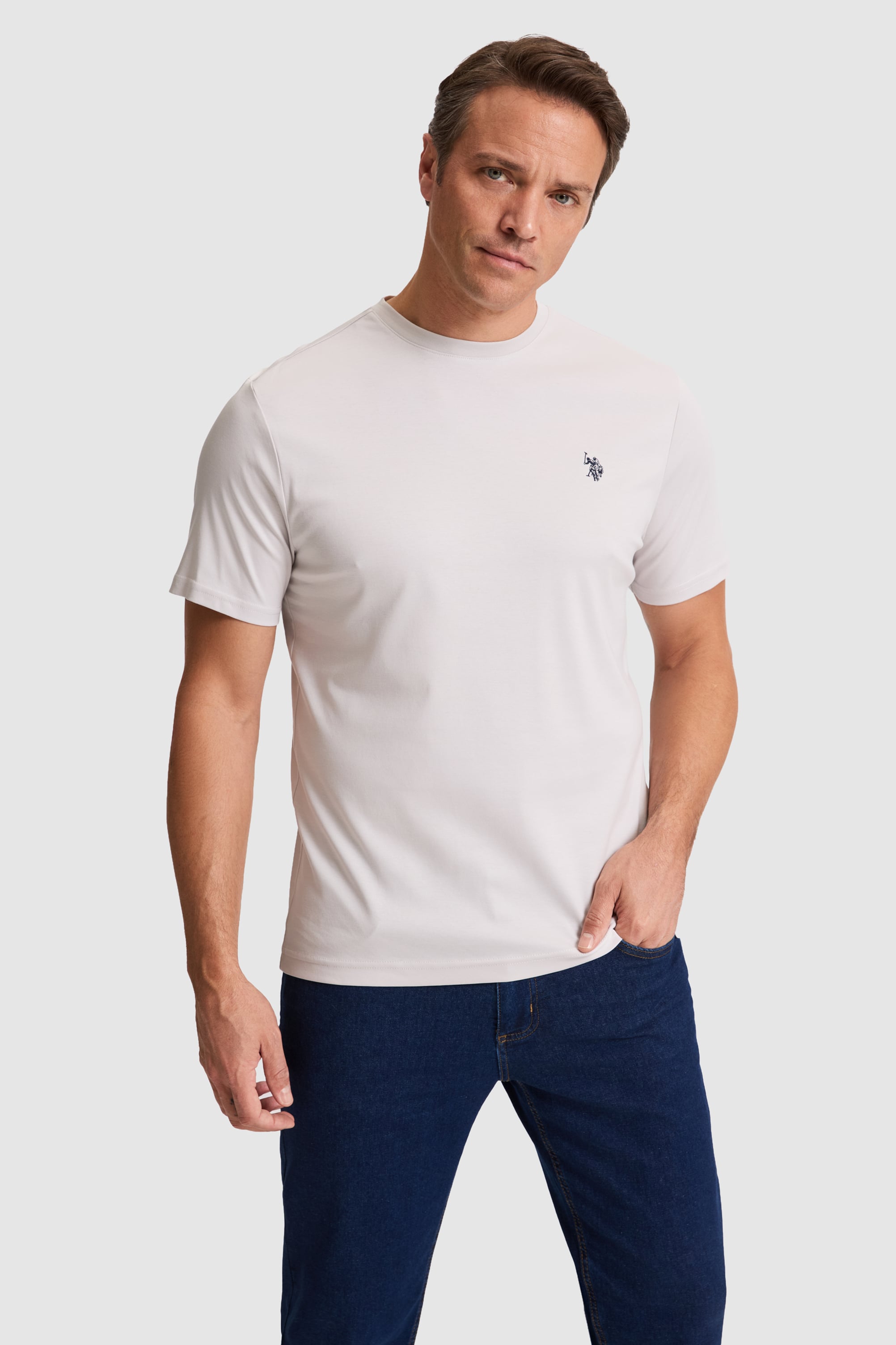 Erkek Açık Gri Regular Fit Bisiklet Yaka Basic Tişört