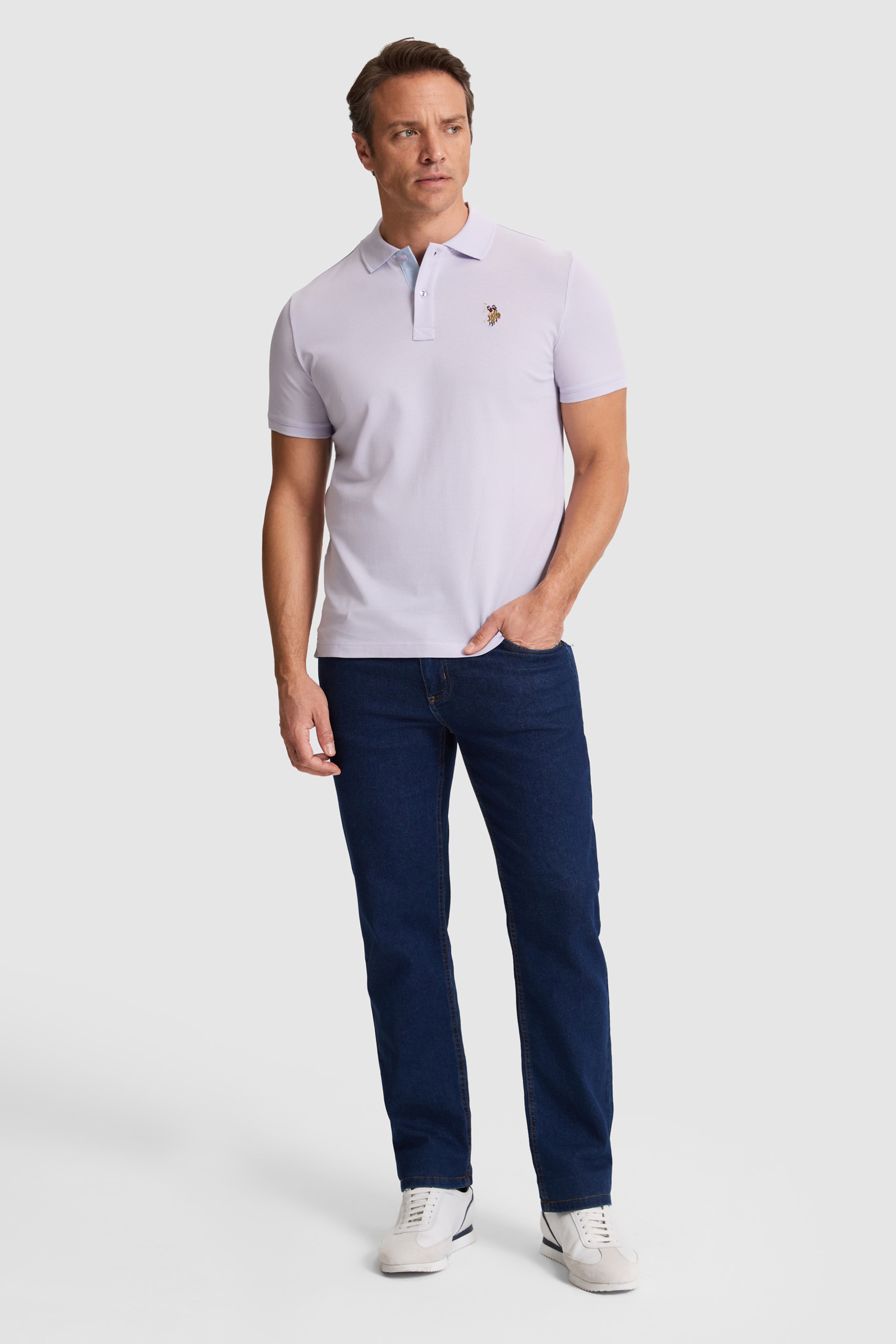 Erkek Lila Regular Fit Polo Yaka Basic Tişört - Image 4