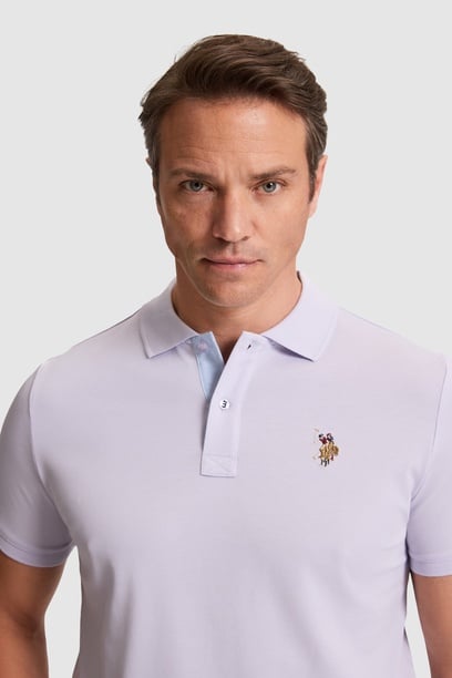 Erkek Lila Regular Fit Polo Yaka Basic Tişört
