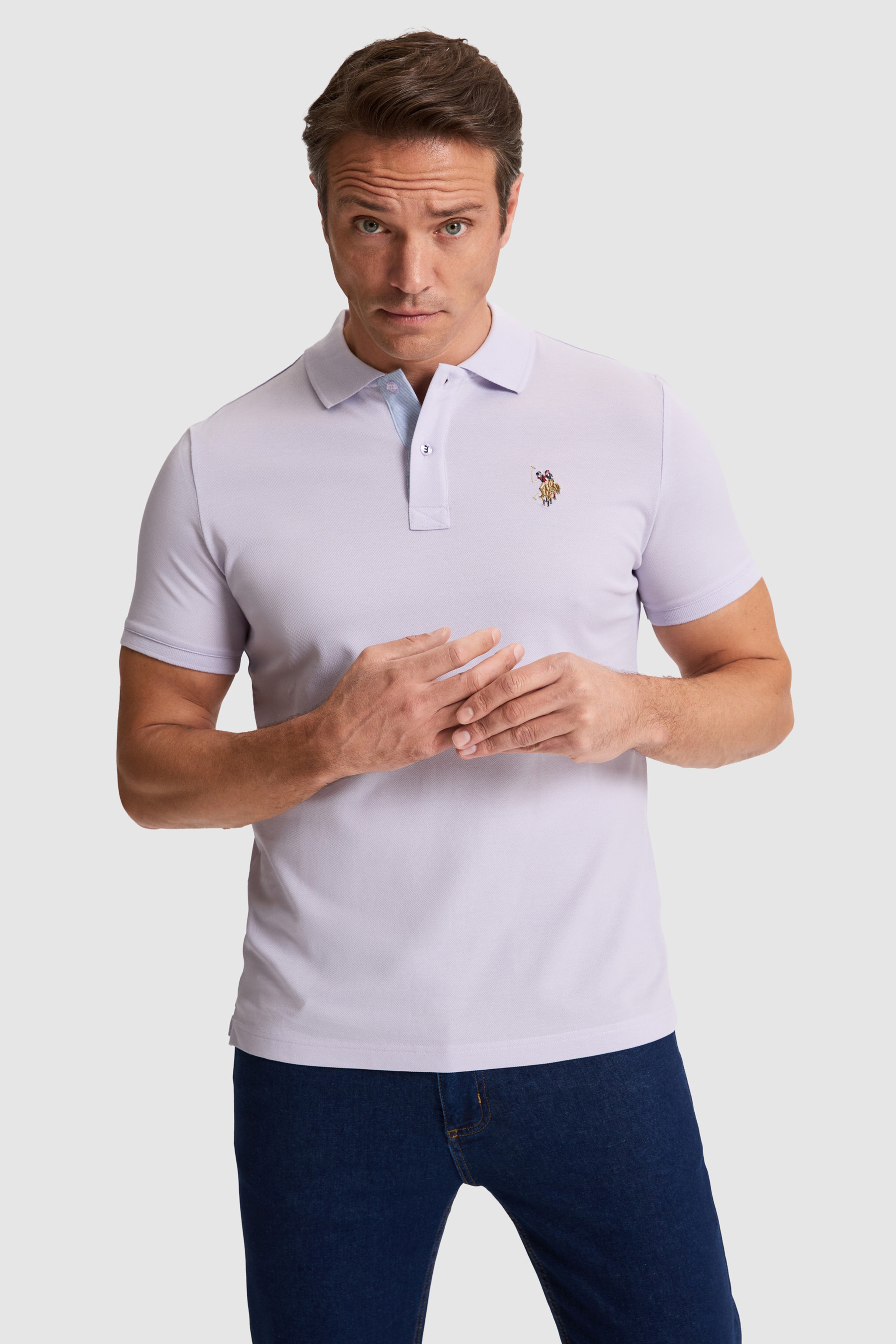 Erkek Lila Regular Fit Polo Yaka Basic Tişört - Image 3
