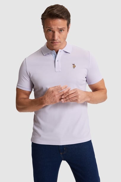 Erkek Lila Regular Fit Polo Yaka Basic Tişört