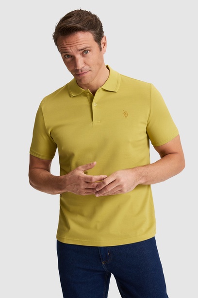 Erkek Hardal Regular Fit Polo Yaka Basic Tişört