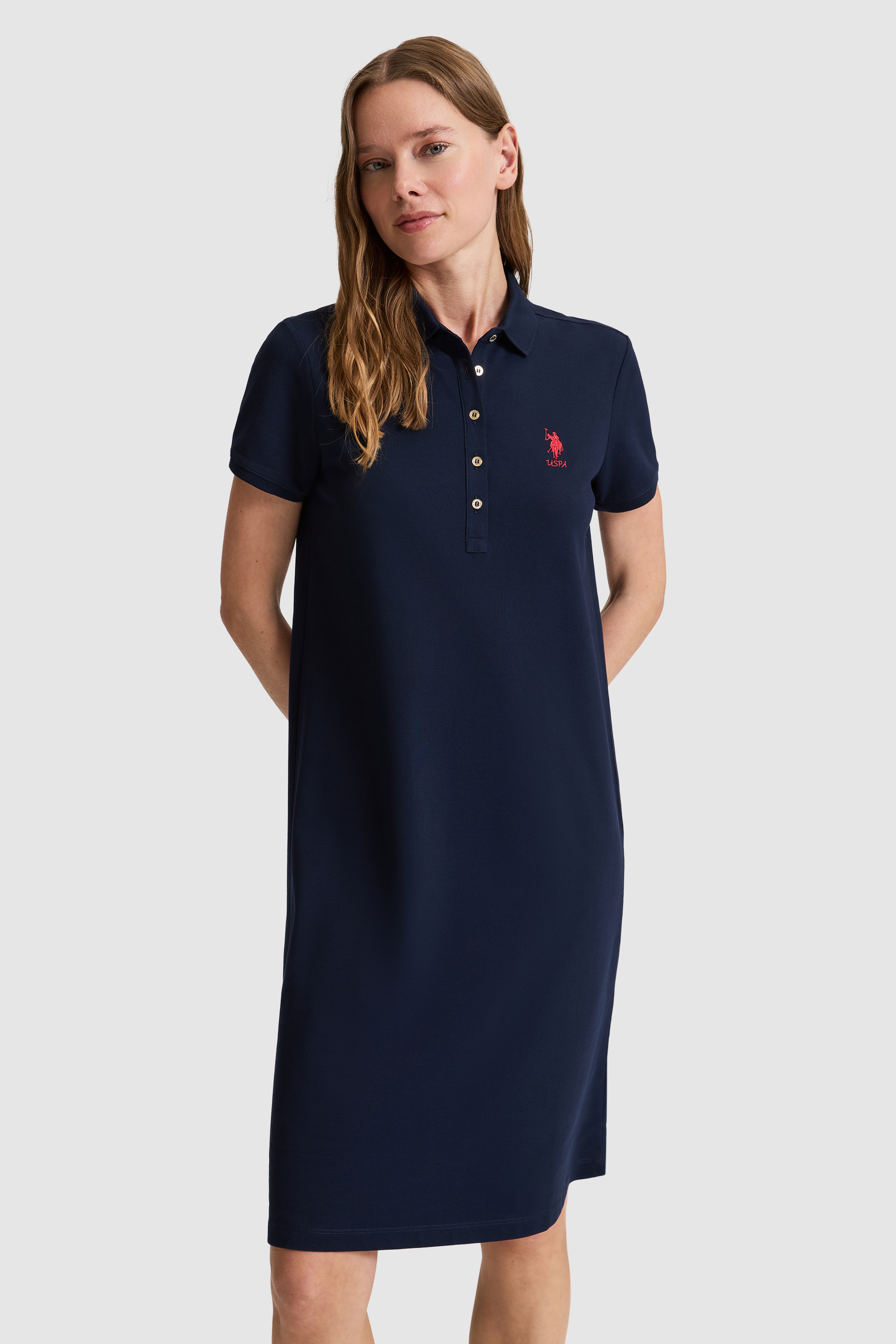 Kadın Lacivert Polo Yaka Örme Elbise - Image 3