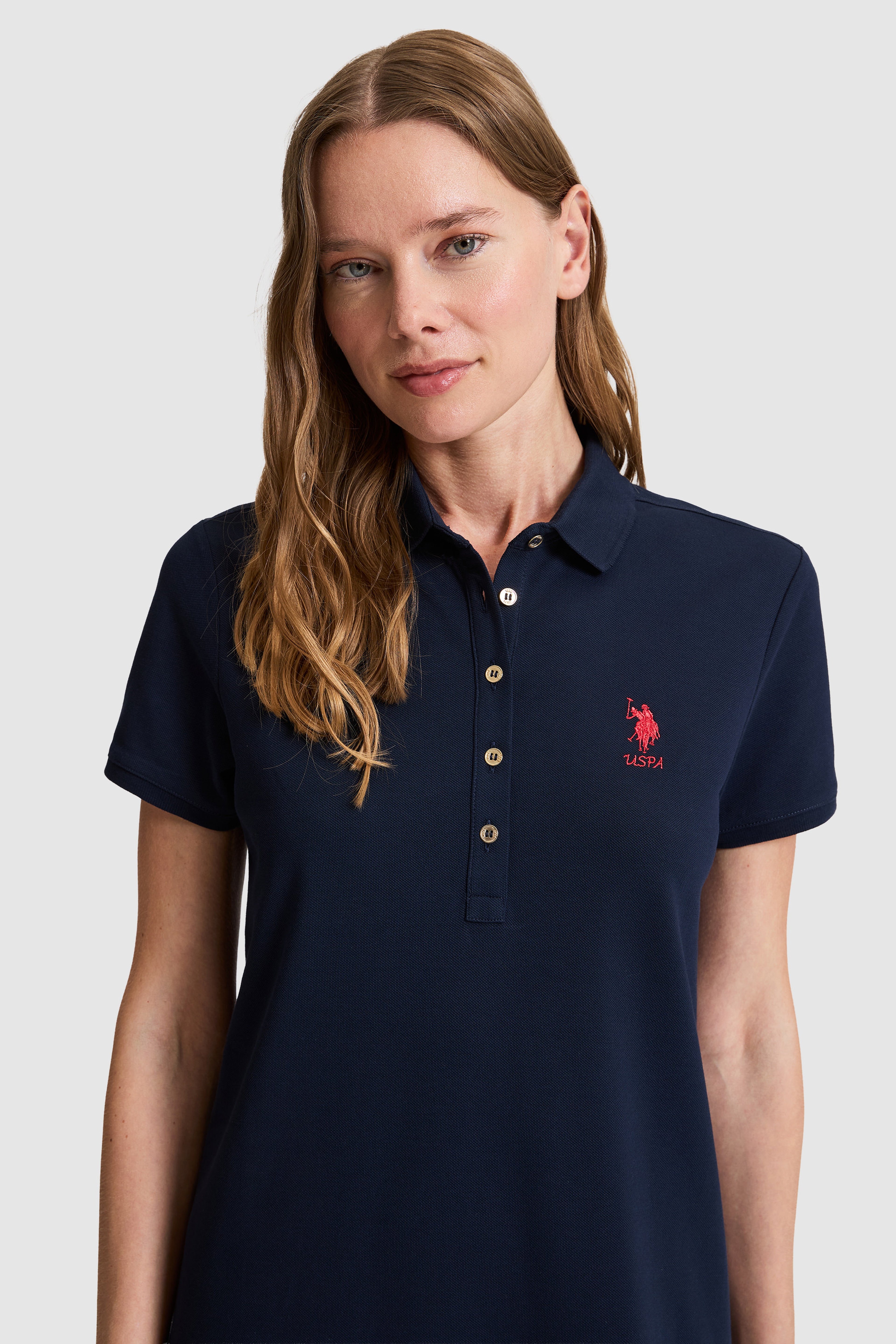 Kadın Lacivert Polo Yaka Örme Elbise - Image 2