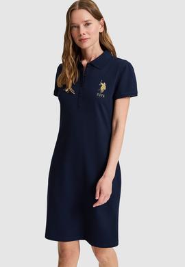 Kadın Lacivert Polo Yaka Örme Elbise - 50321787020