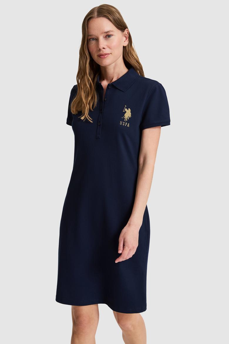 Kadın Lacivert Polo Yaka Örme Elbise - 50321787020