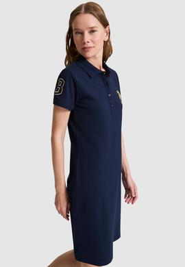 Kadın Lacivert Polo Yaka Örme Elbise - 50321787020