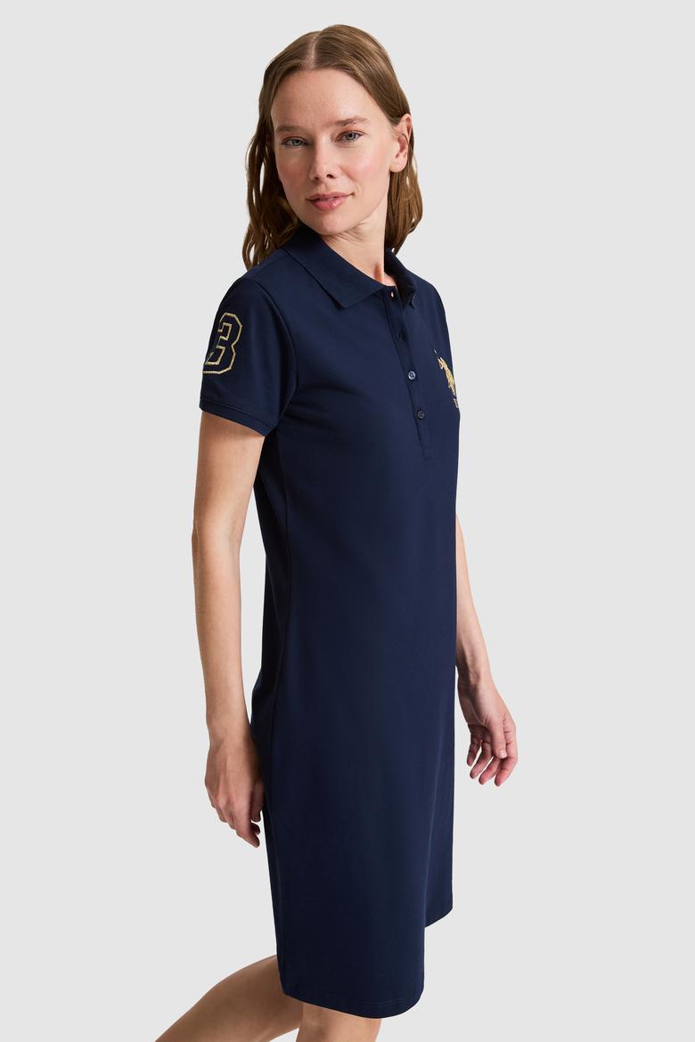 Kadın Lacivert Polo Yaka Örme Elbise - 50321787020