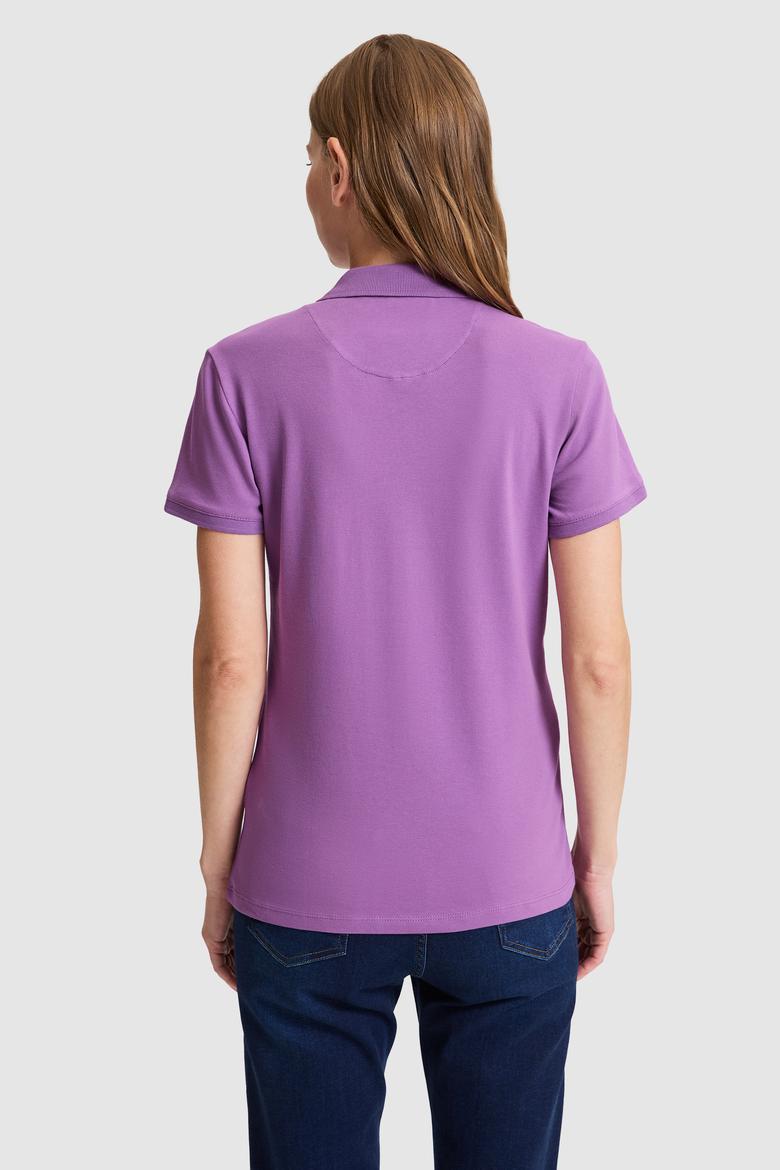 Kadın Menekşe Polo Yaka Basic Tişört - 50321798107