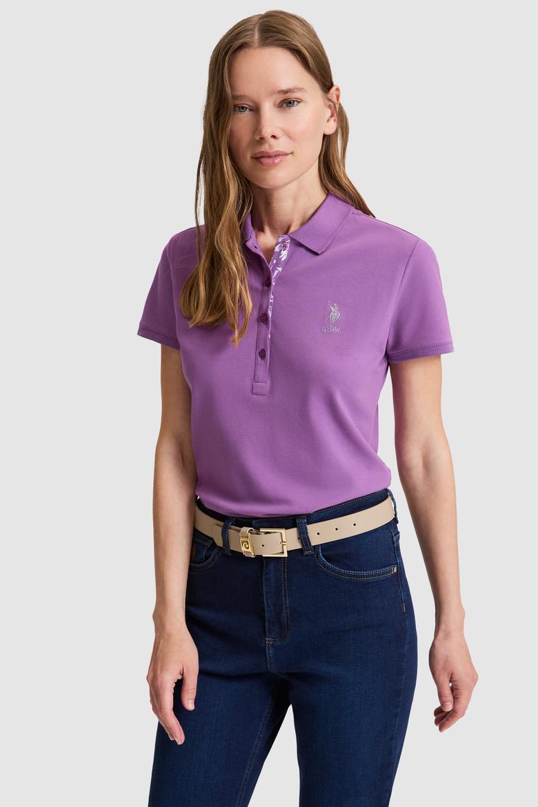 Kadın Menekşe Polo Yaka Basic Tişört - 50321798107