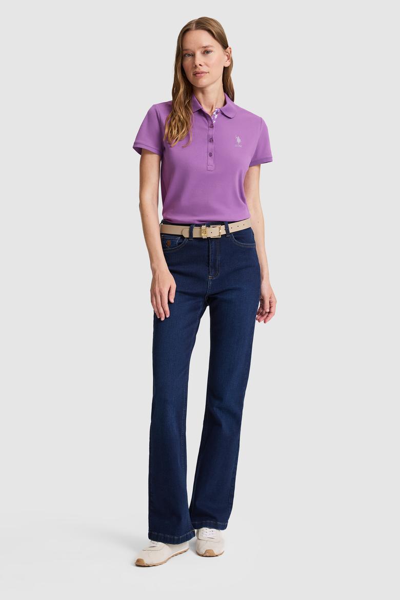 Kadın Menekşe Polo Yaka Basic Tişört - 50321798107