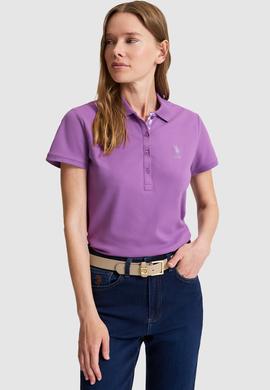Kadın Menekşe Polo Yaka Basic Tişört - 50321798107