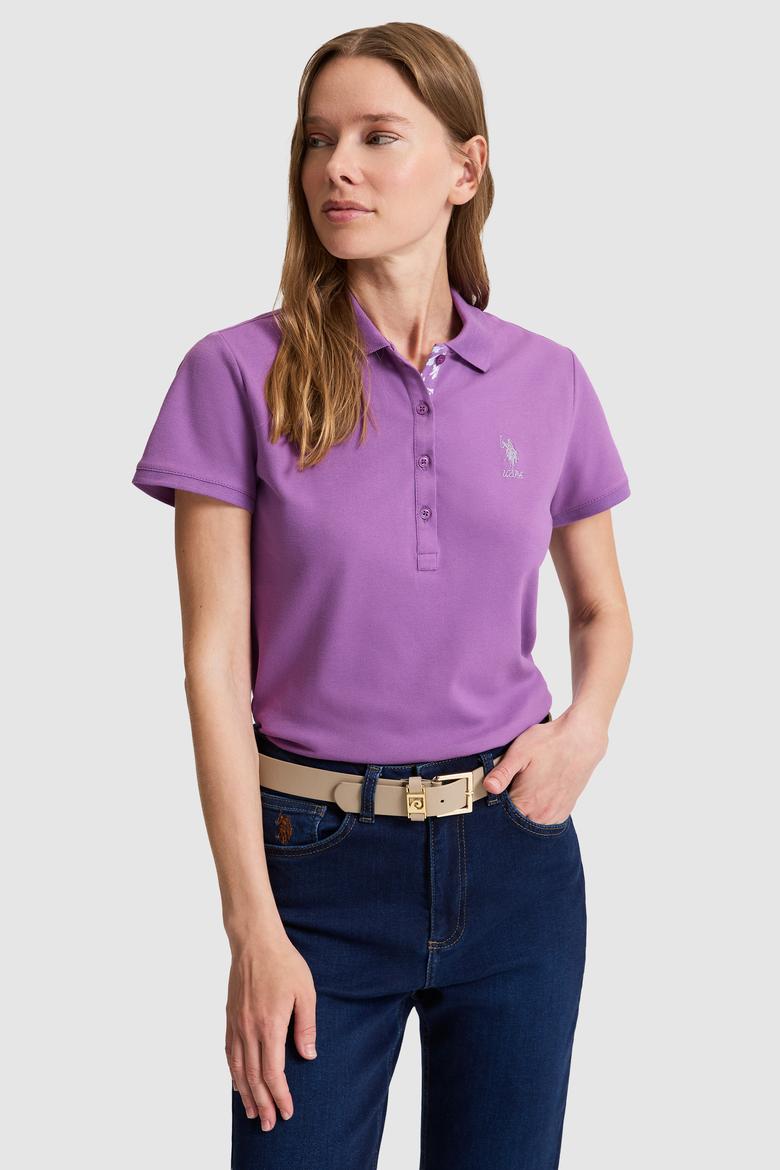 Kadın Menekşe Polo Yaka Basic Tişört