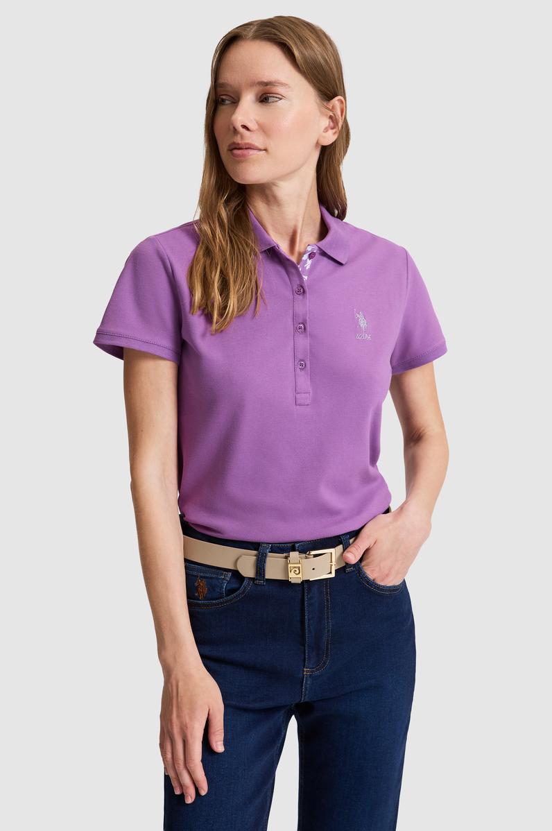 Kadın Menekşe Polo Yaka Basic Tişört