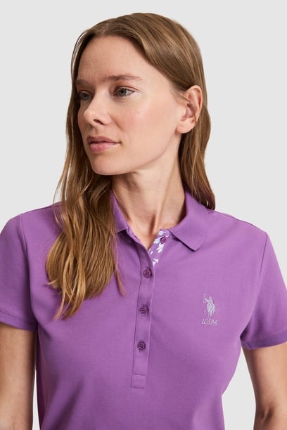 Kadın Menekşe Polo Yaka Basic Tişört