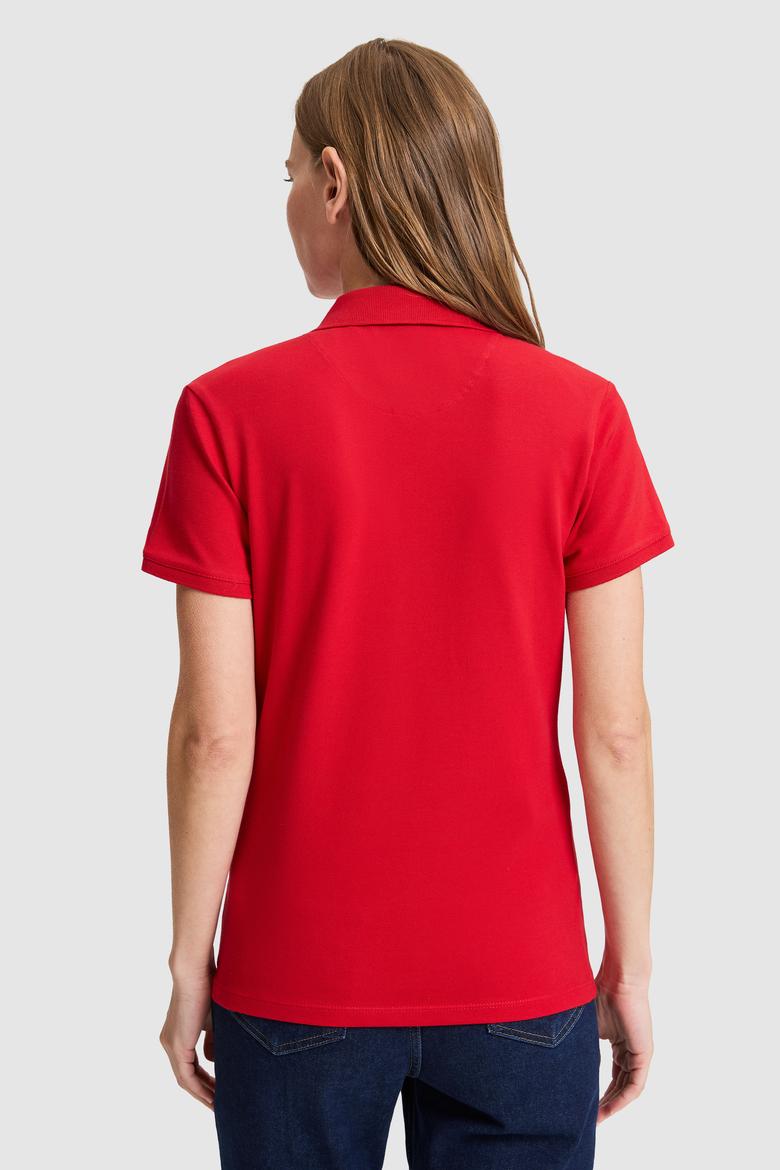 Kadın Kırmızı Polo Yaka Basic Tişört - 50321798241