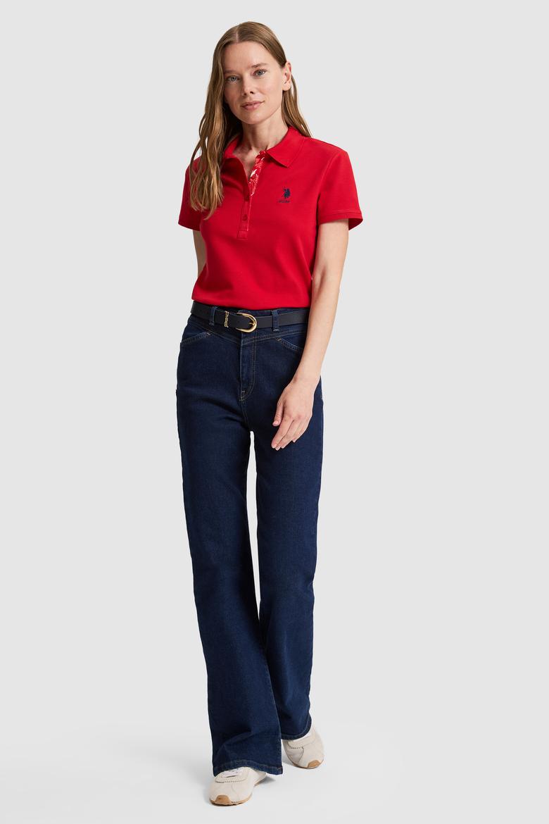 Kadın Kırmızı Polo Yaka Basic Tişört - 50321798241