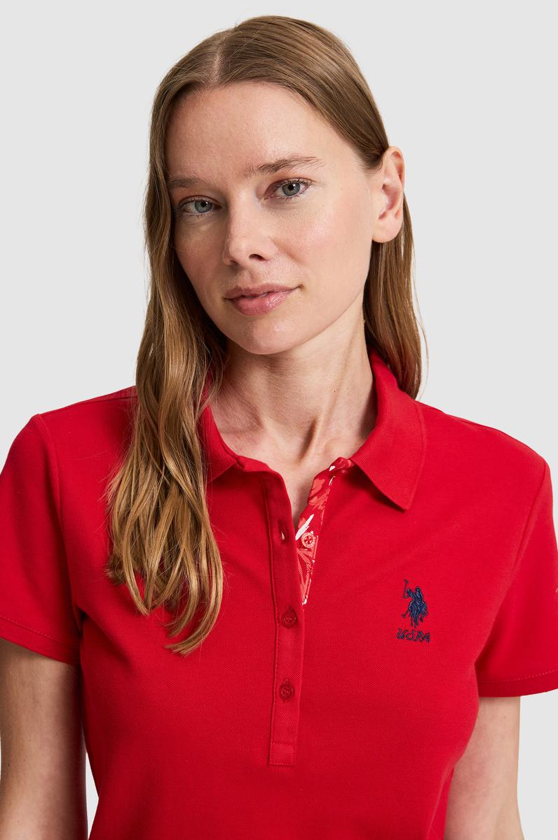 Kadın Kırmızı Polo Yaka Basic Tişört