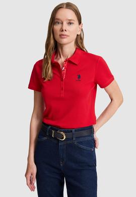 Kadın Kırmızı Polo Yaka Basic Tişört - 50321798241