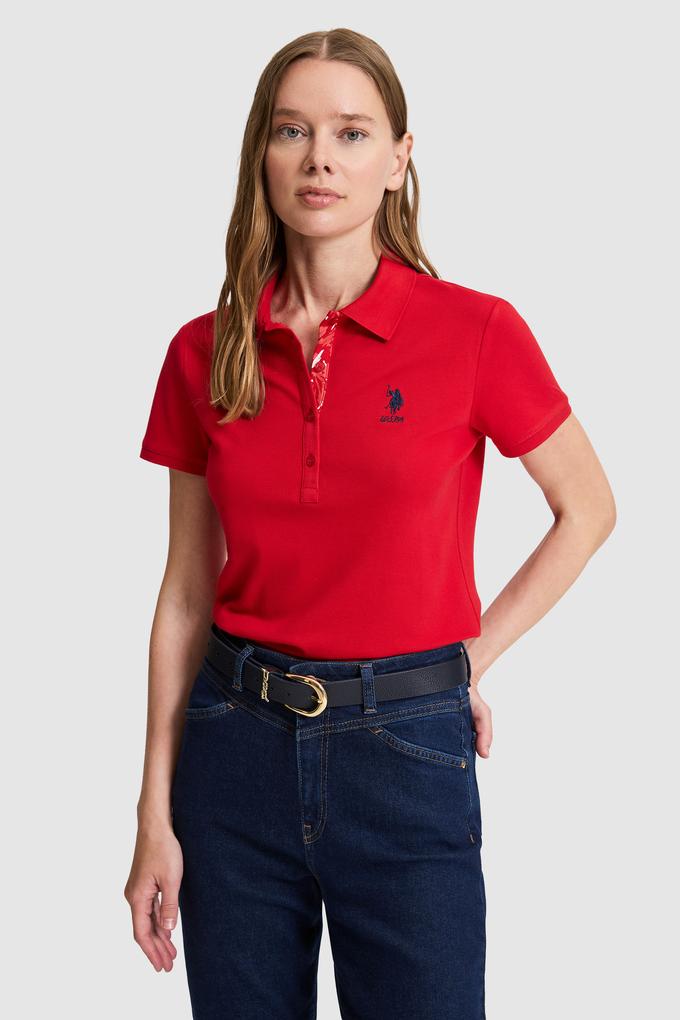 Kadın Kırmızı Polo Yaka Basic Tişört