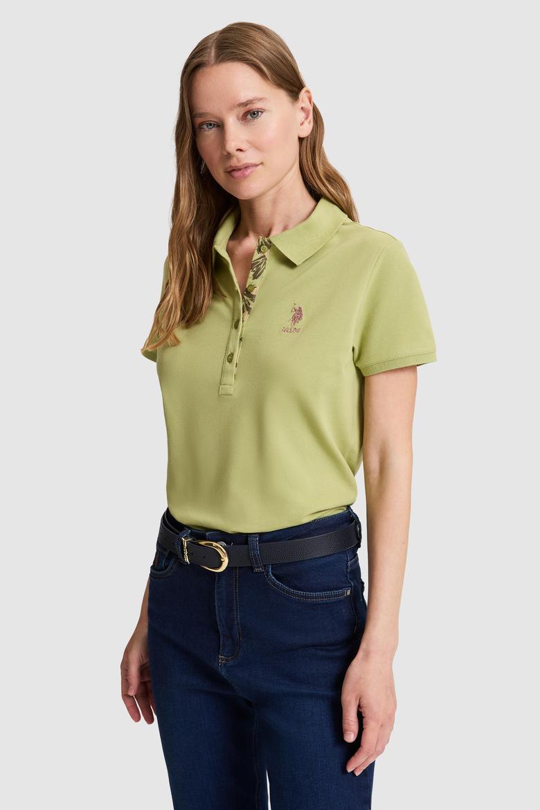 Kadın Yeşil Polo Yaka Basic Tişört - 50321798060